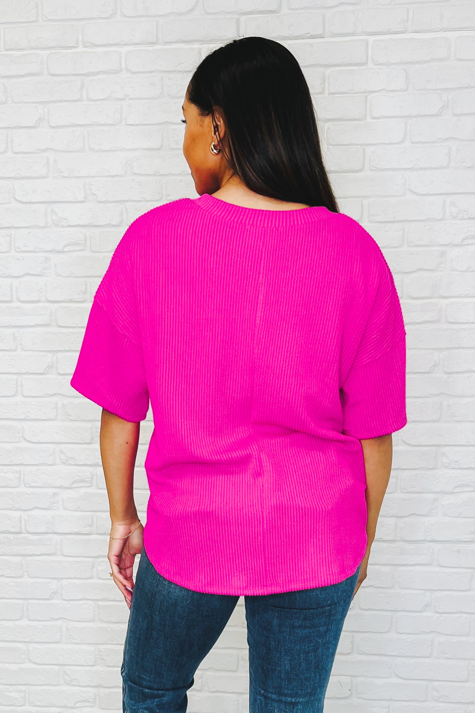 Just a Casual Girly V-Neck Basic Tee • Fuchsia