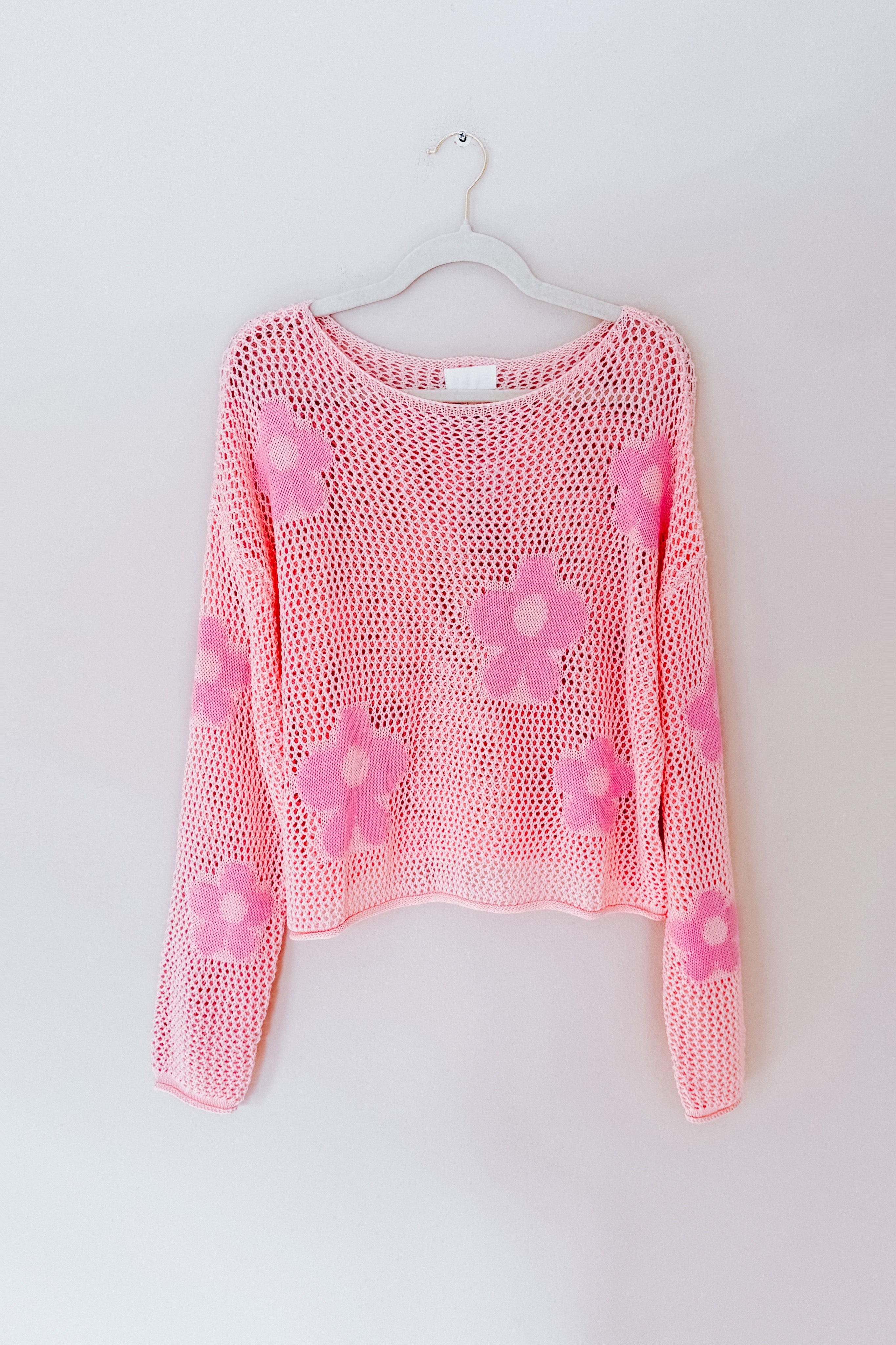 Sweet Bloom Floral Mesh Sweater Top • Blush