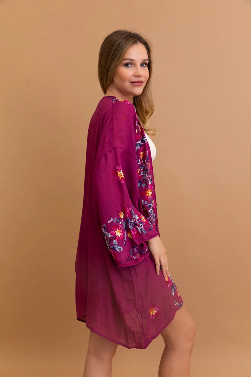 The Sweet Life Embroidered Duster • Magenta