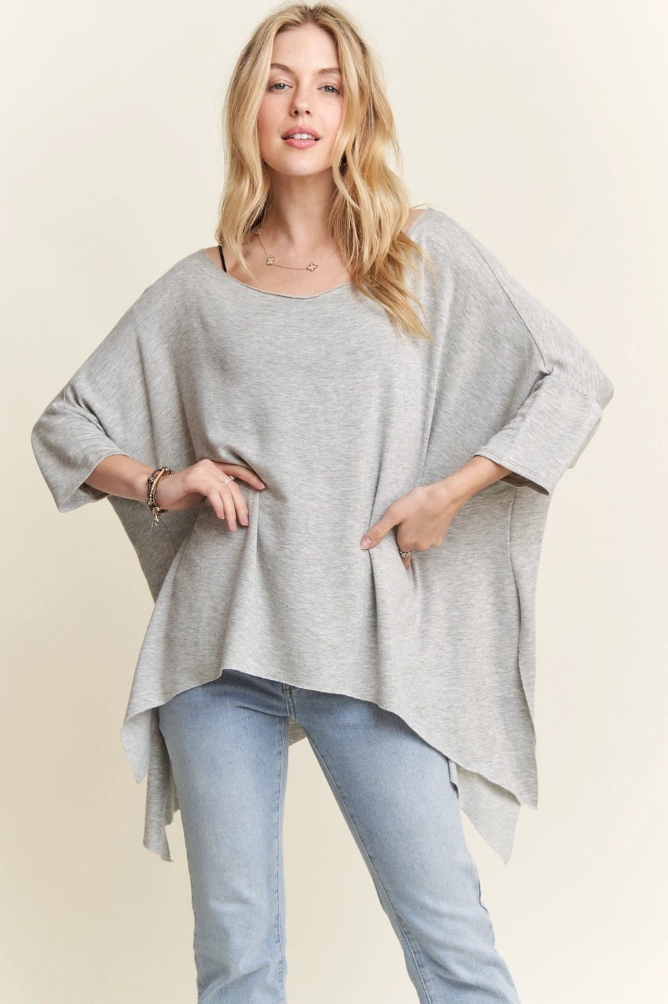 Slow It Down Raw Edge Shark-Bite Hem Flowy Top