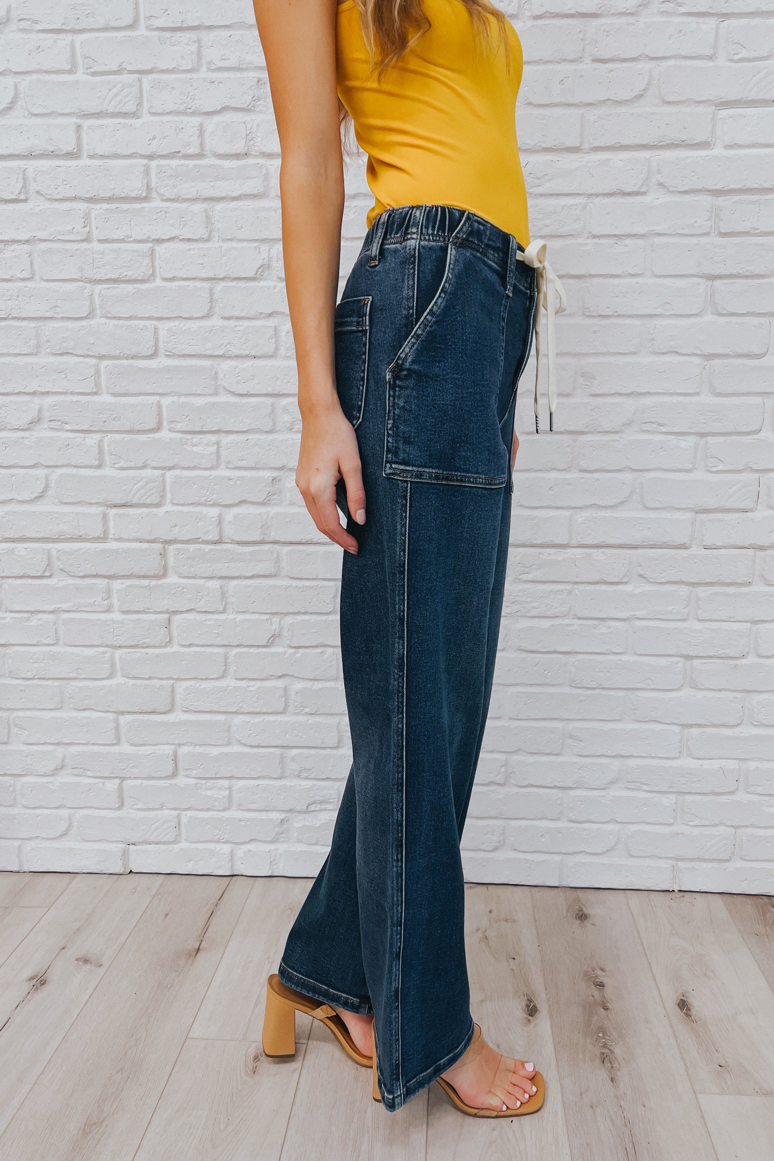 Melanie High Rise Drawstring Wide Leg Jeans