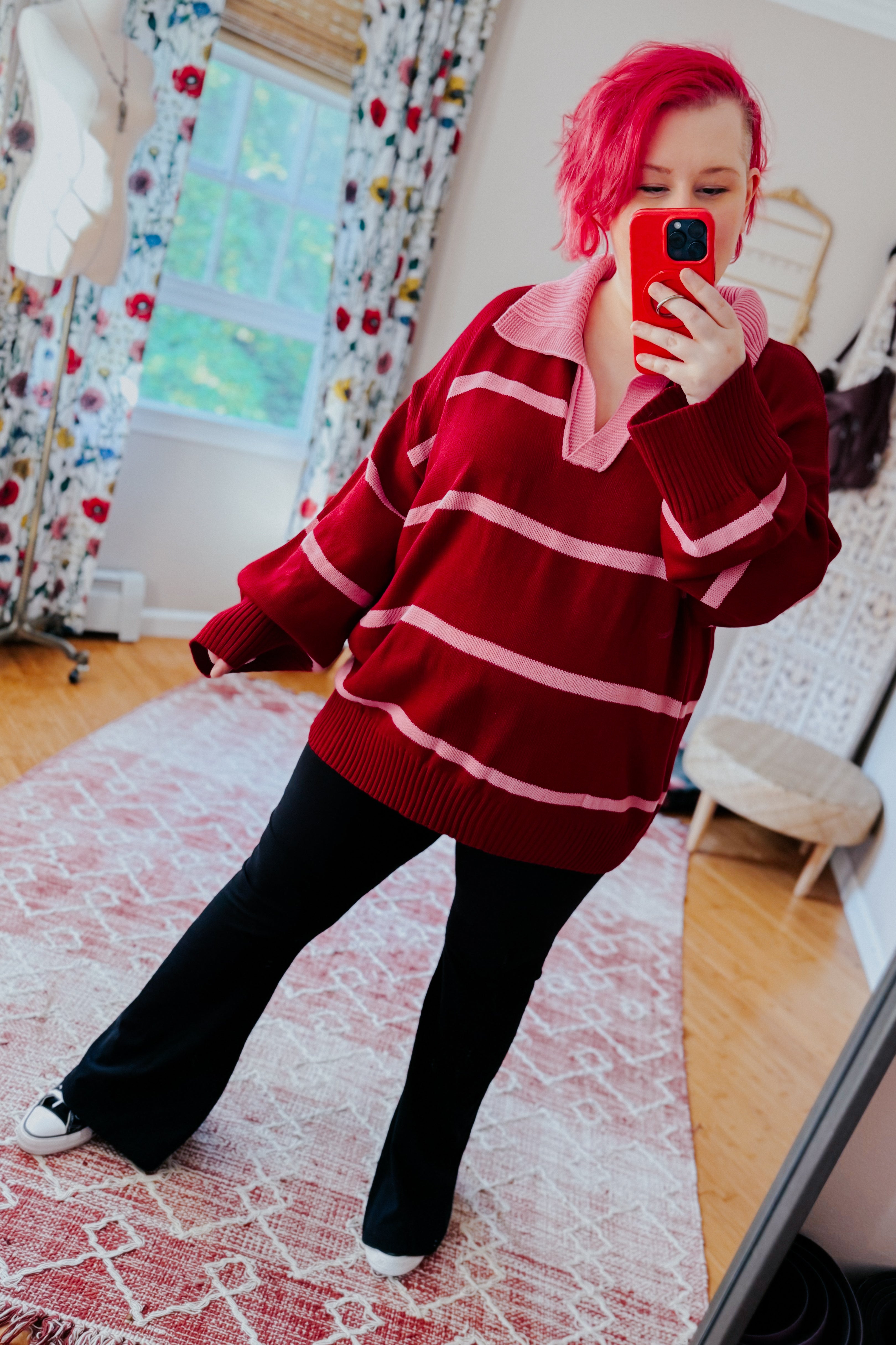 Makes You Wonder Striped Collared Sweater • Crimson