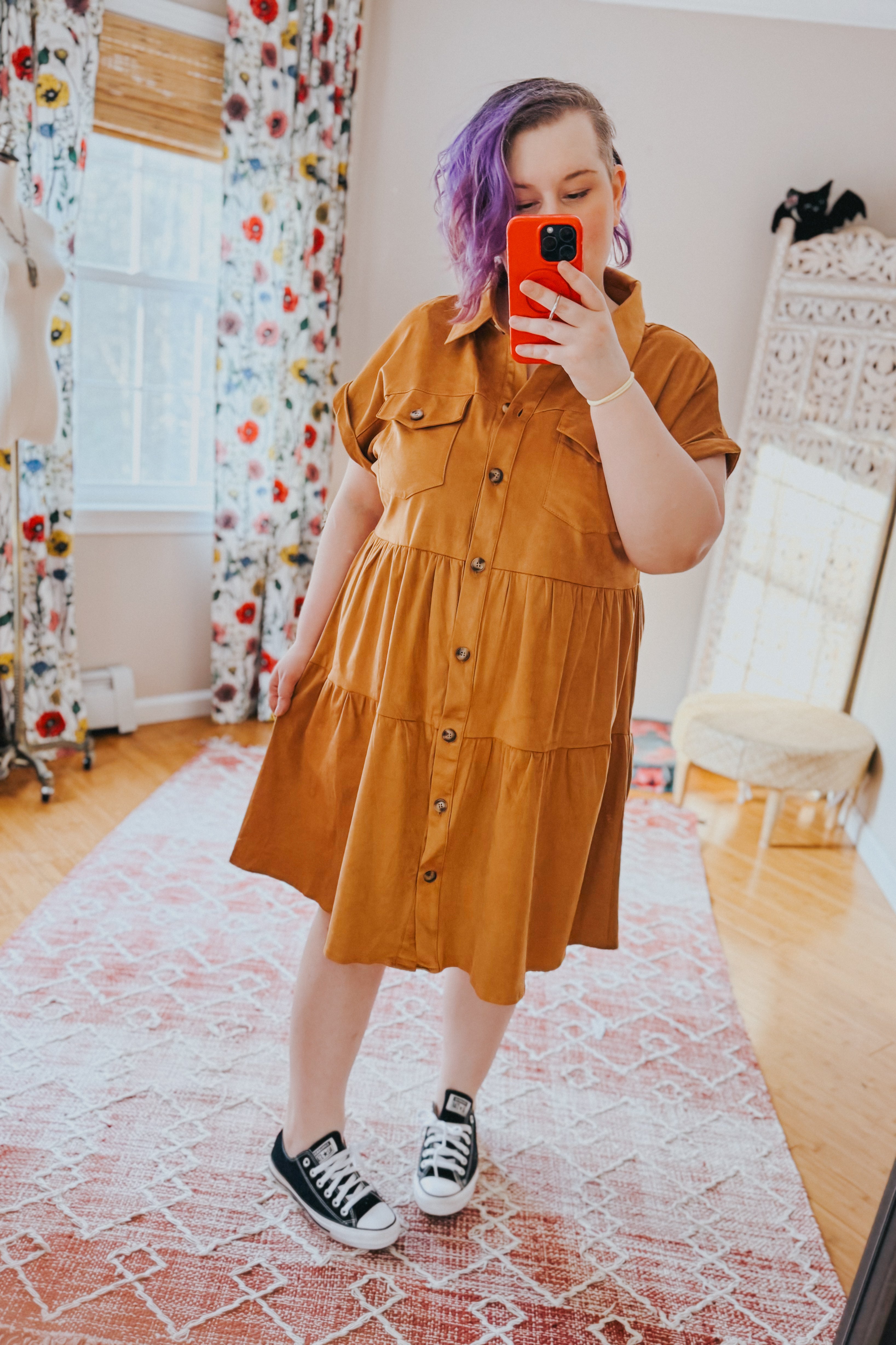 Don't Hang Up Faux Suede Shirt Dress