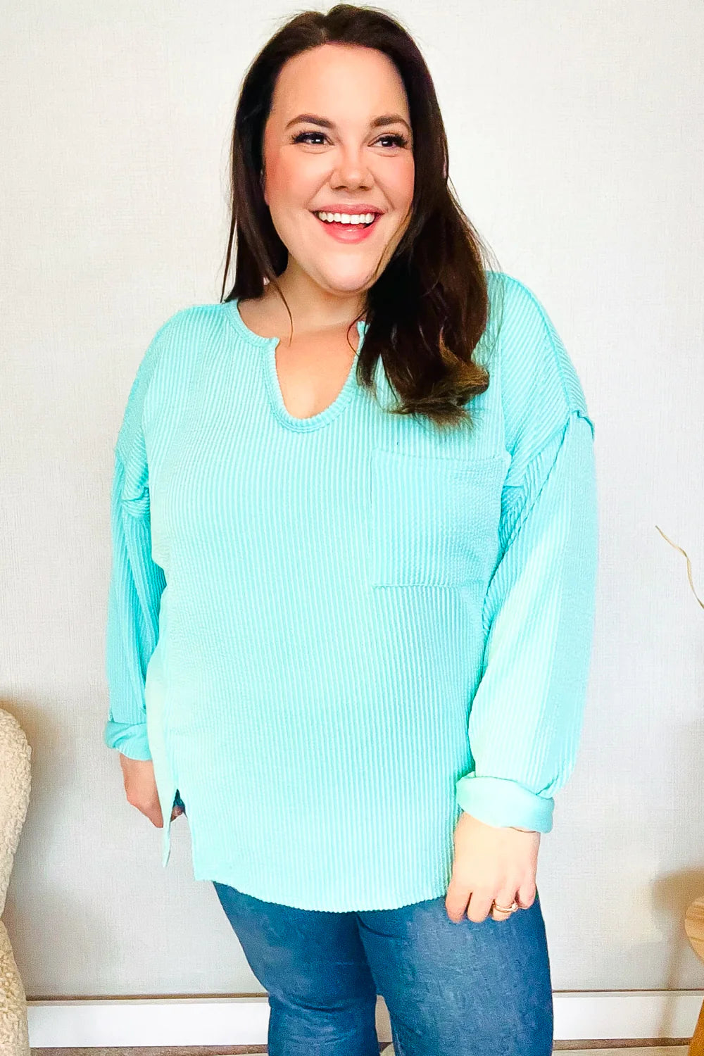 So Charming Mineral Wash Top • Seafoam