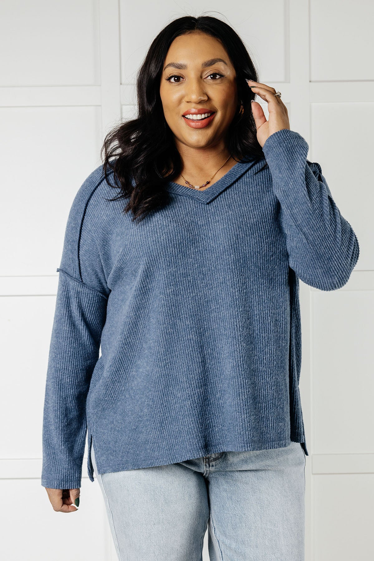 Basically Freezing Brushed Hacci Top • Dusty Blue