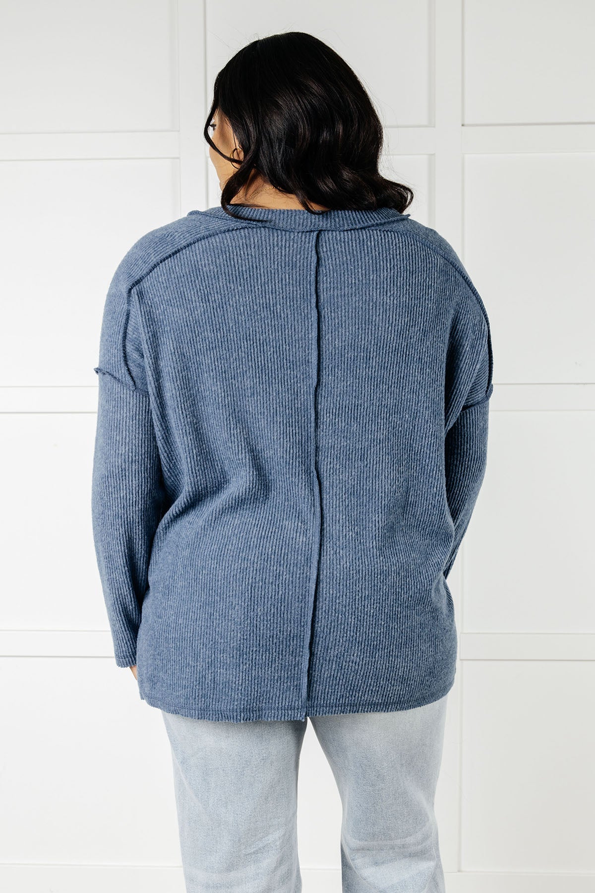 Basically Freezing Brushed Hacci Top • Dusty Blue