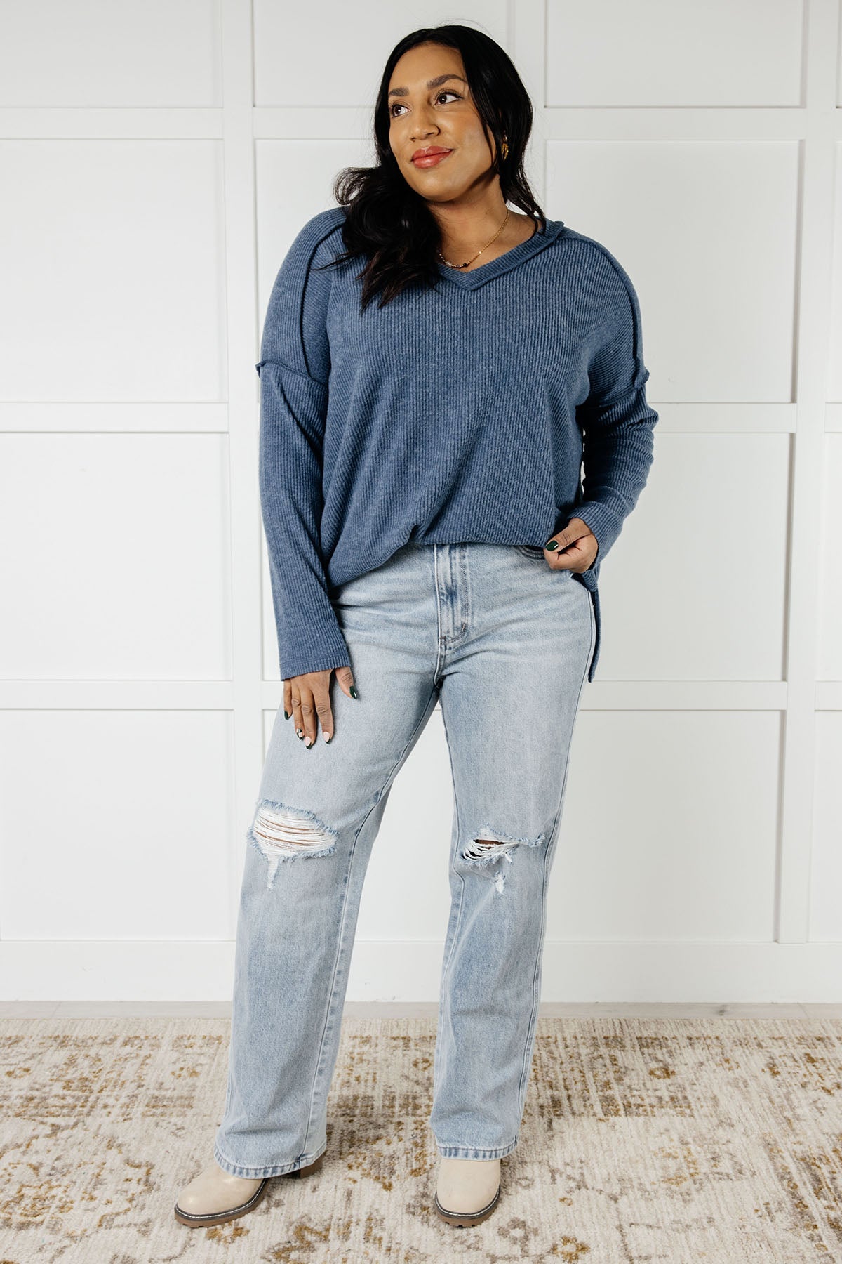 Basically Freezing Brushed Hacci Top • Dusty Blue