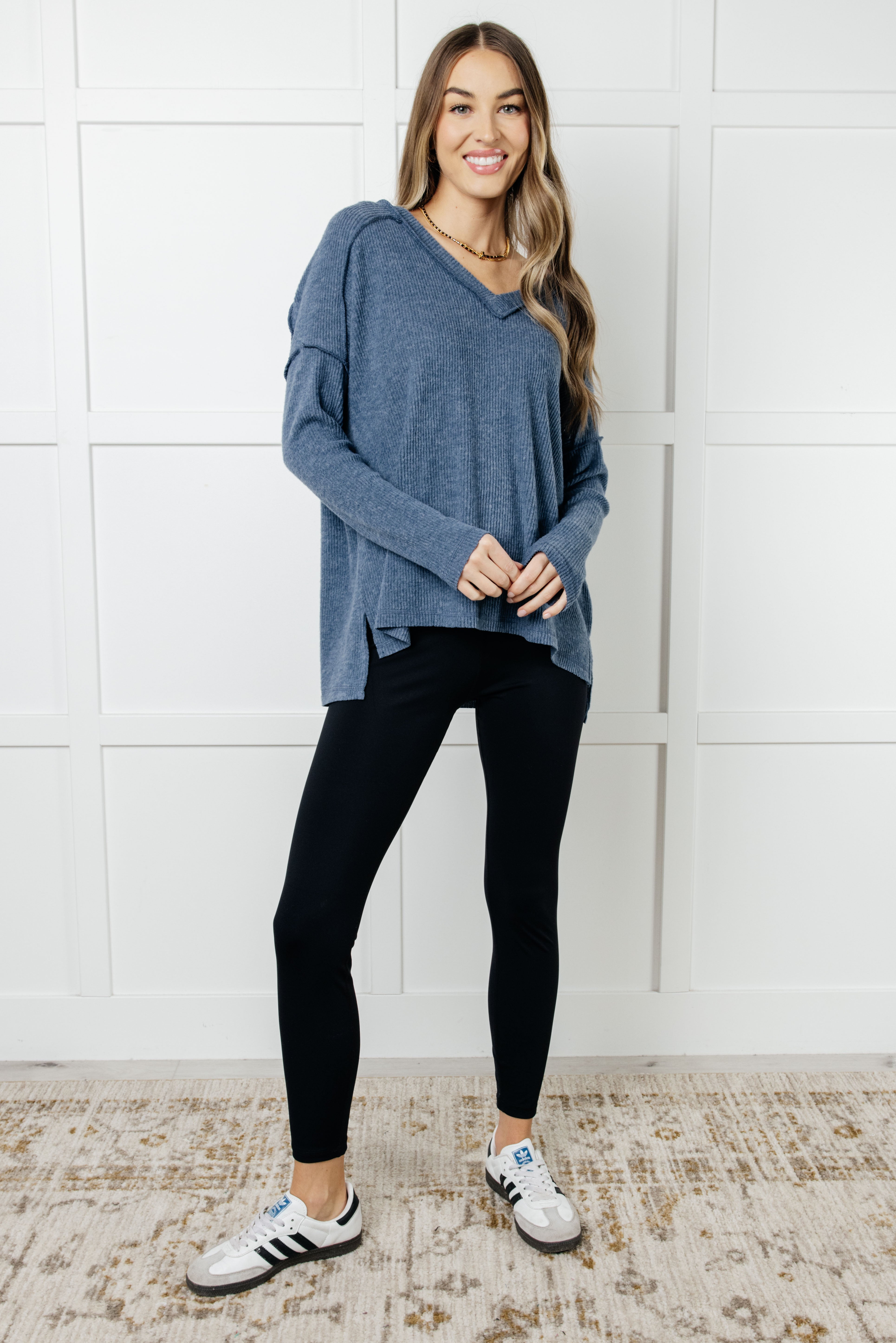 Basically Freezing Brushed Hacci Top • Dusty Blue