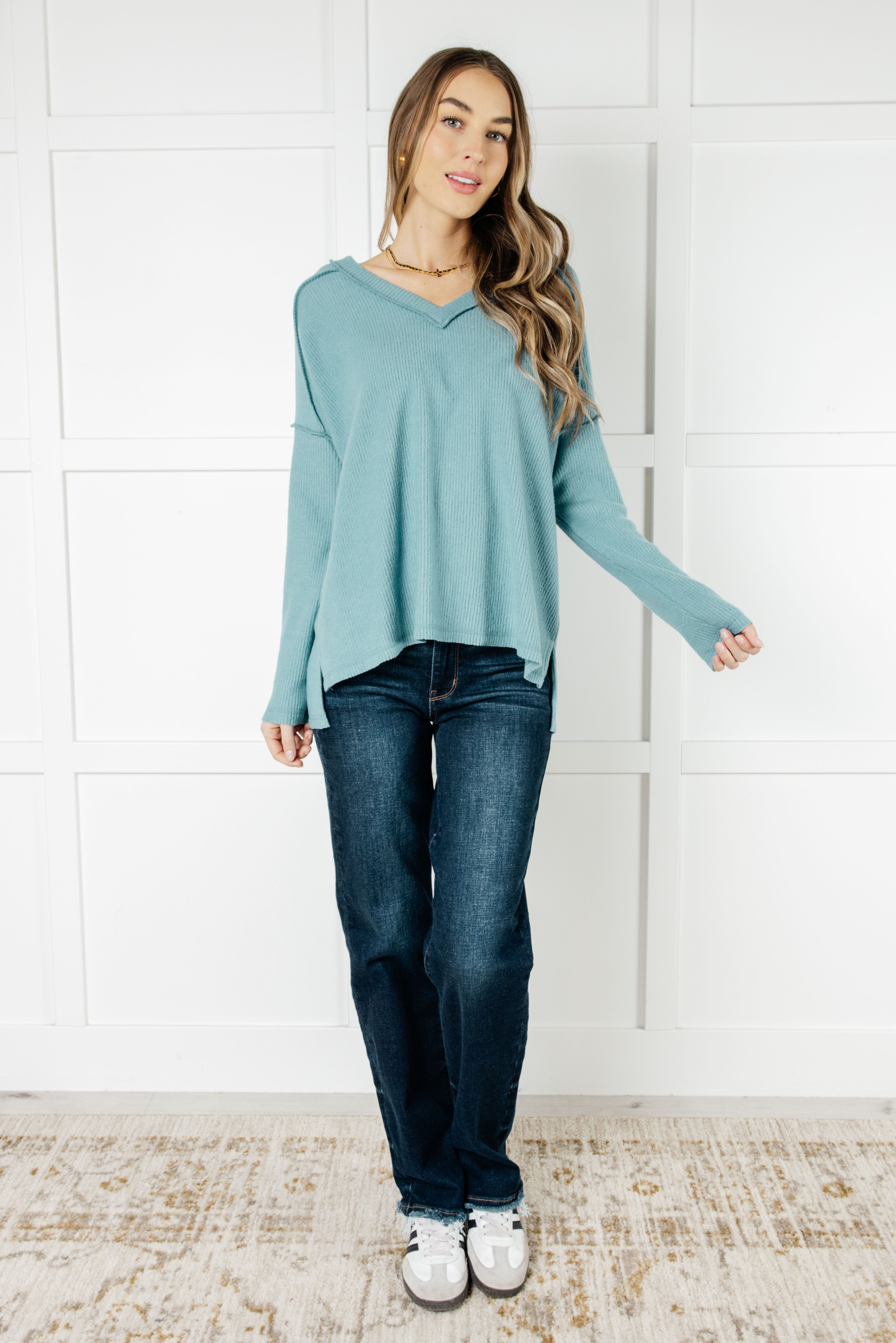 Basically Freezing Brushed Hacci Top • Dusty Teal