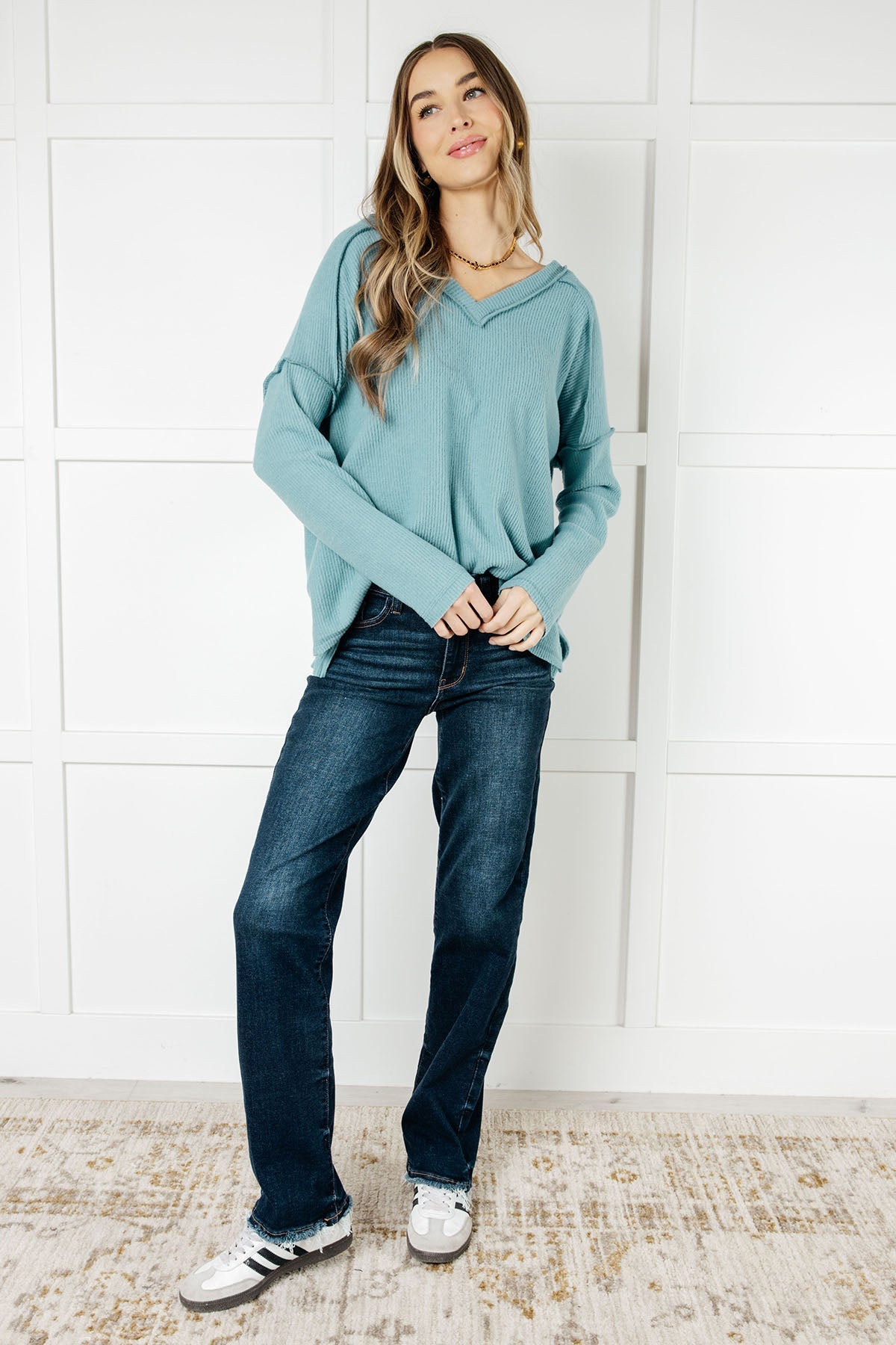 Basically Freezing Brushed Hacci Top • Dusty Teal