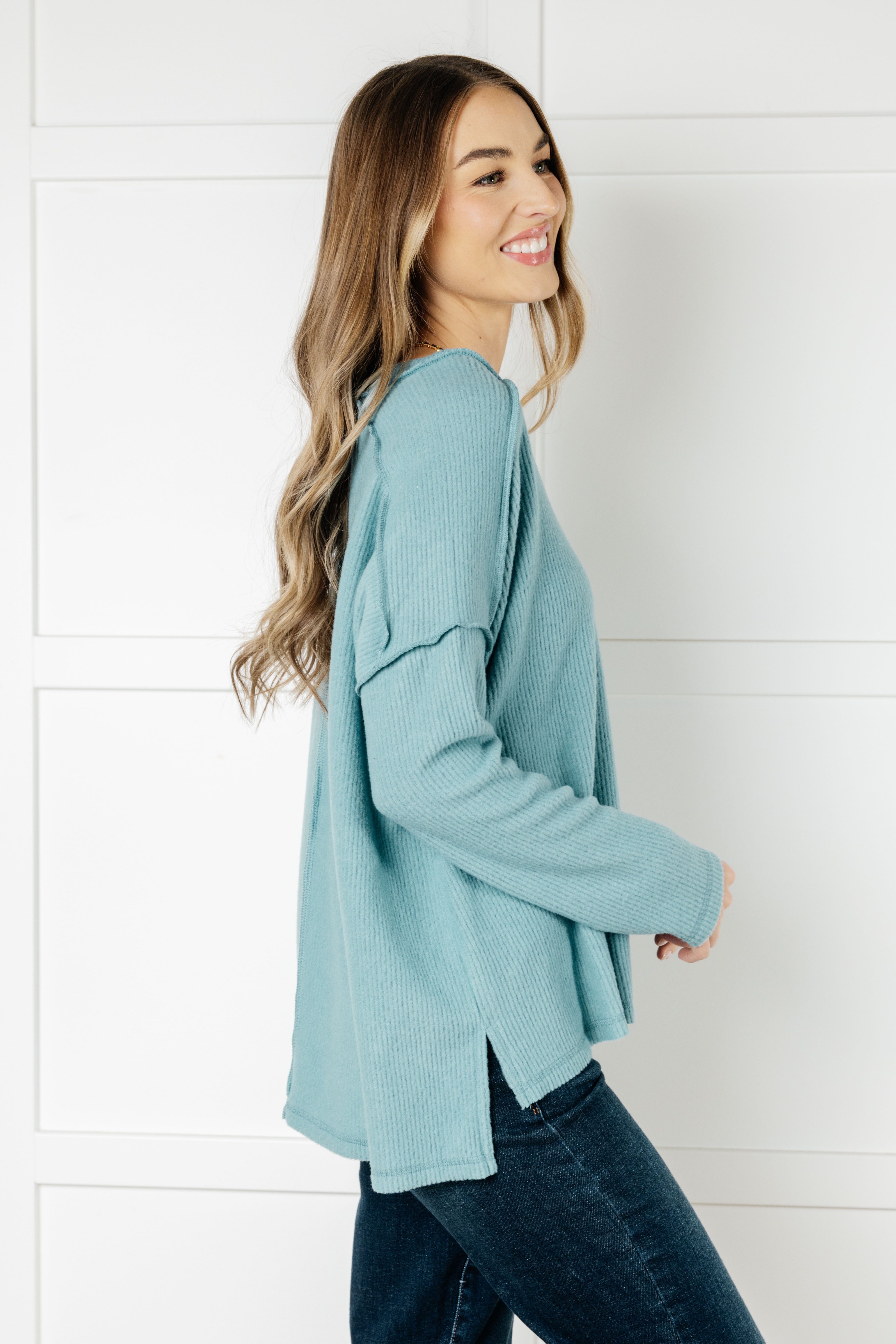 Basically Freezing Brushed Hacci Top • Dusty Teal