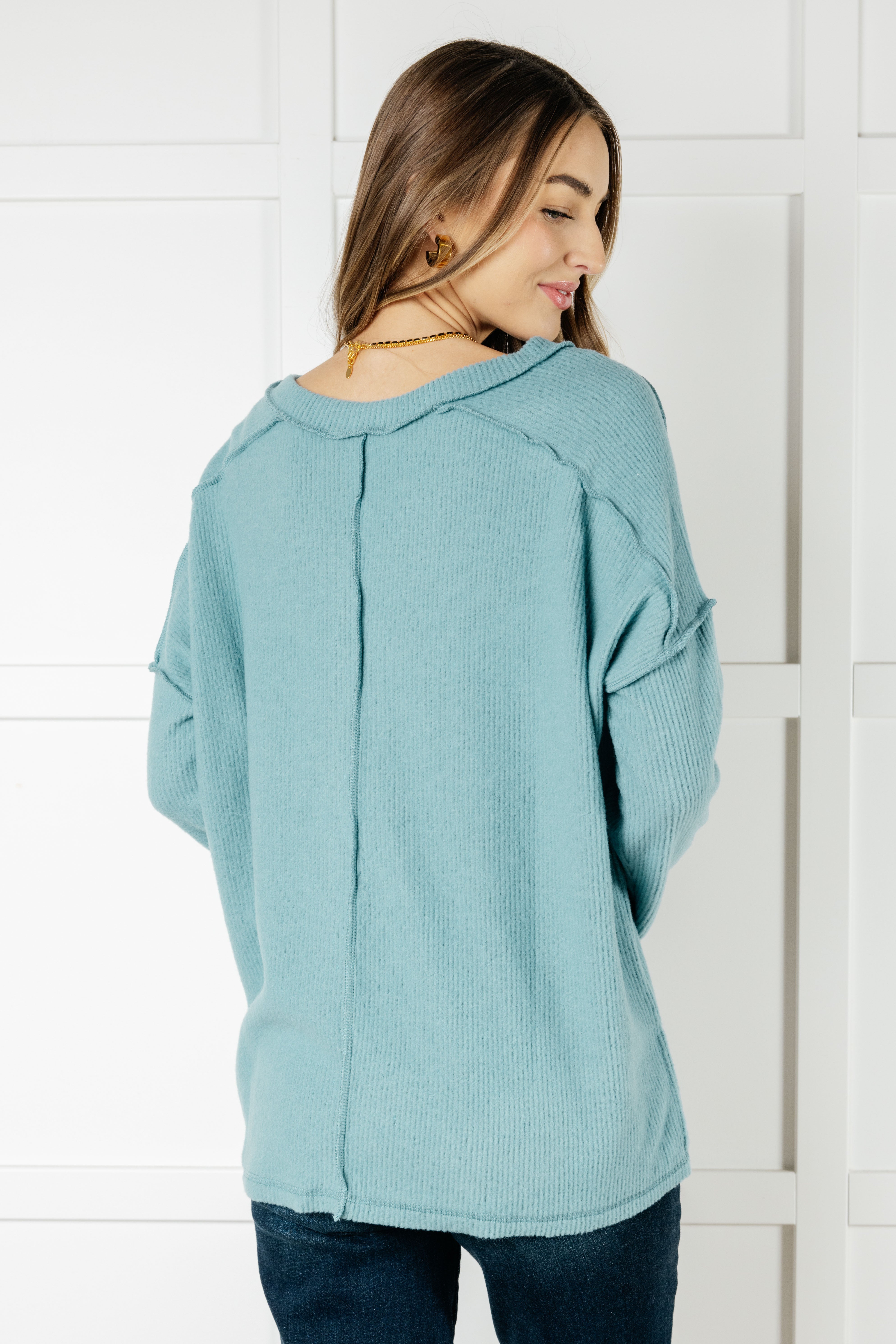 Basically Freezing Brushed Hacci Top • Dusty Teal