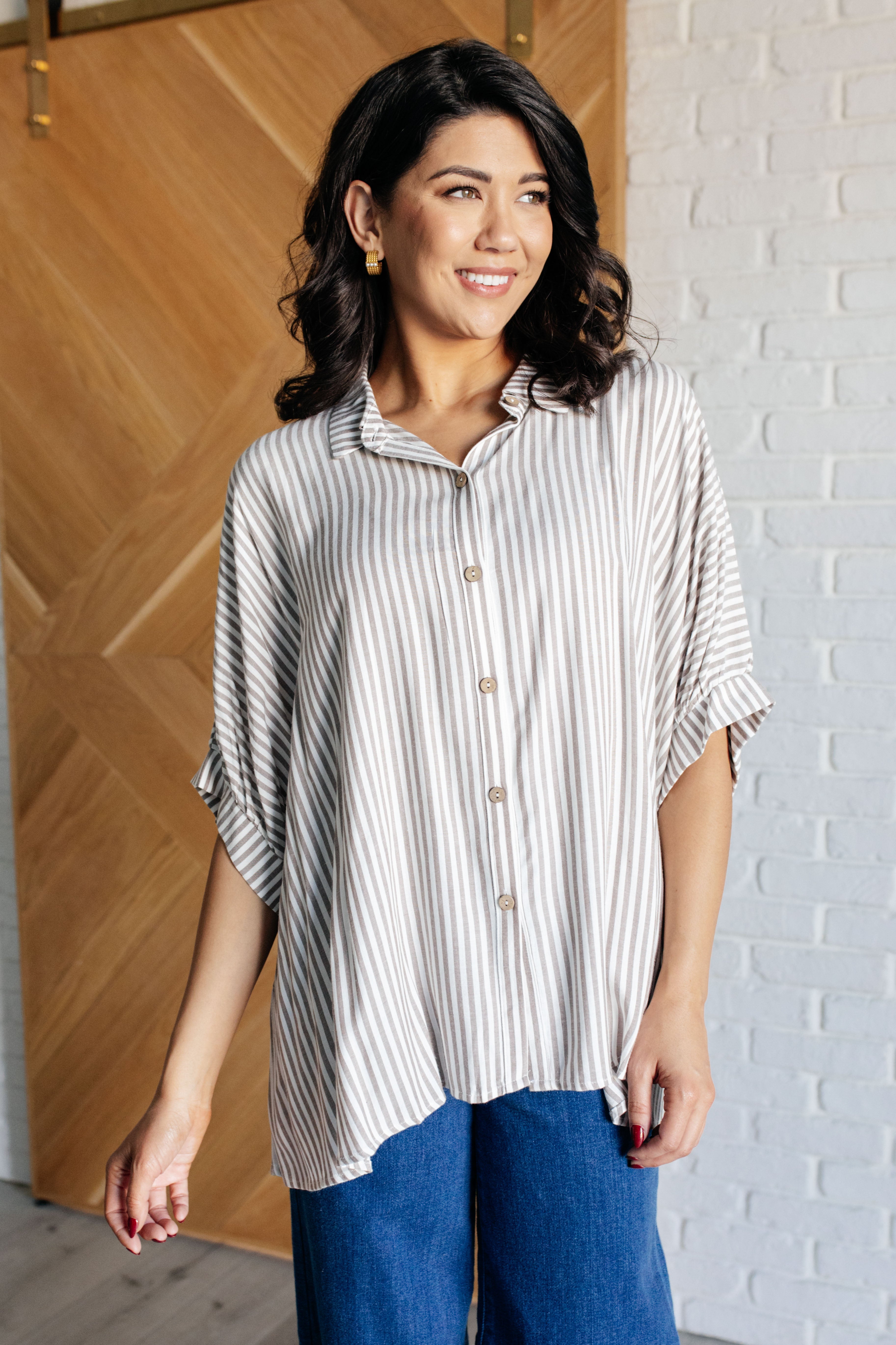 Boxy Striped Button Up • Mocha