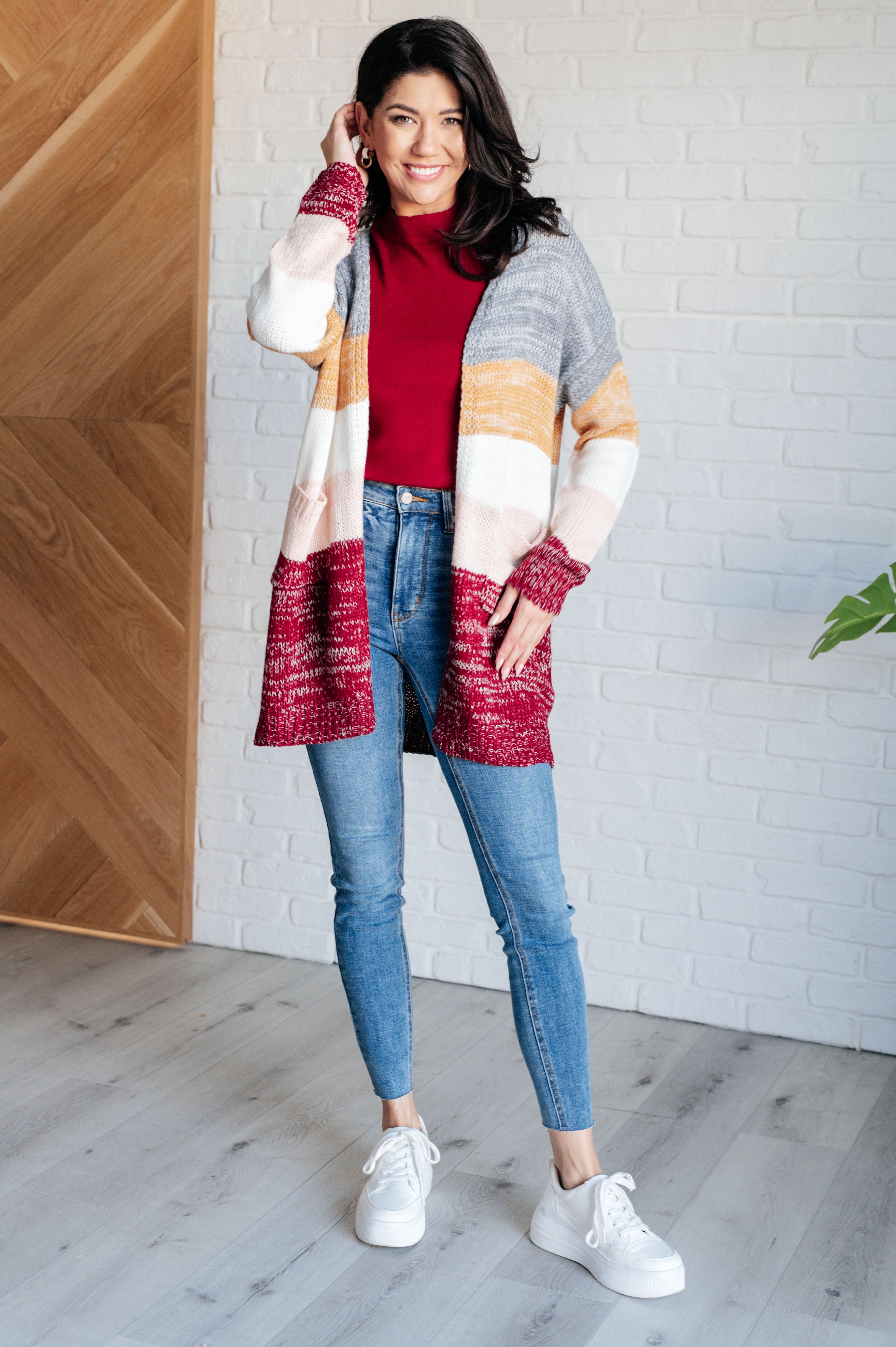 Fall For You Color Block Open Cardigan