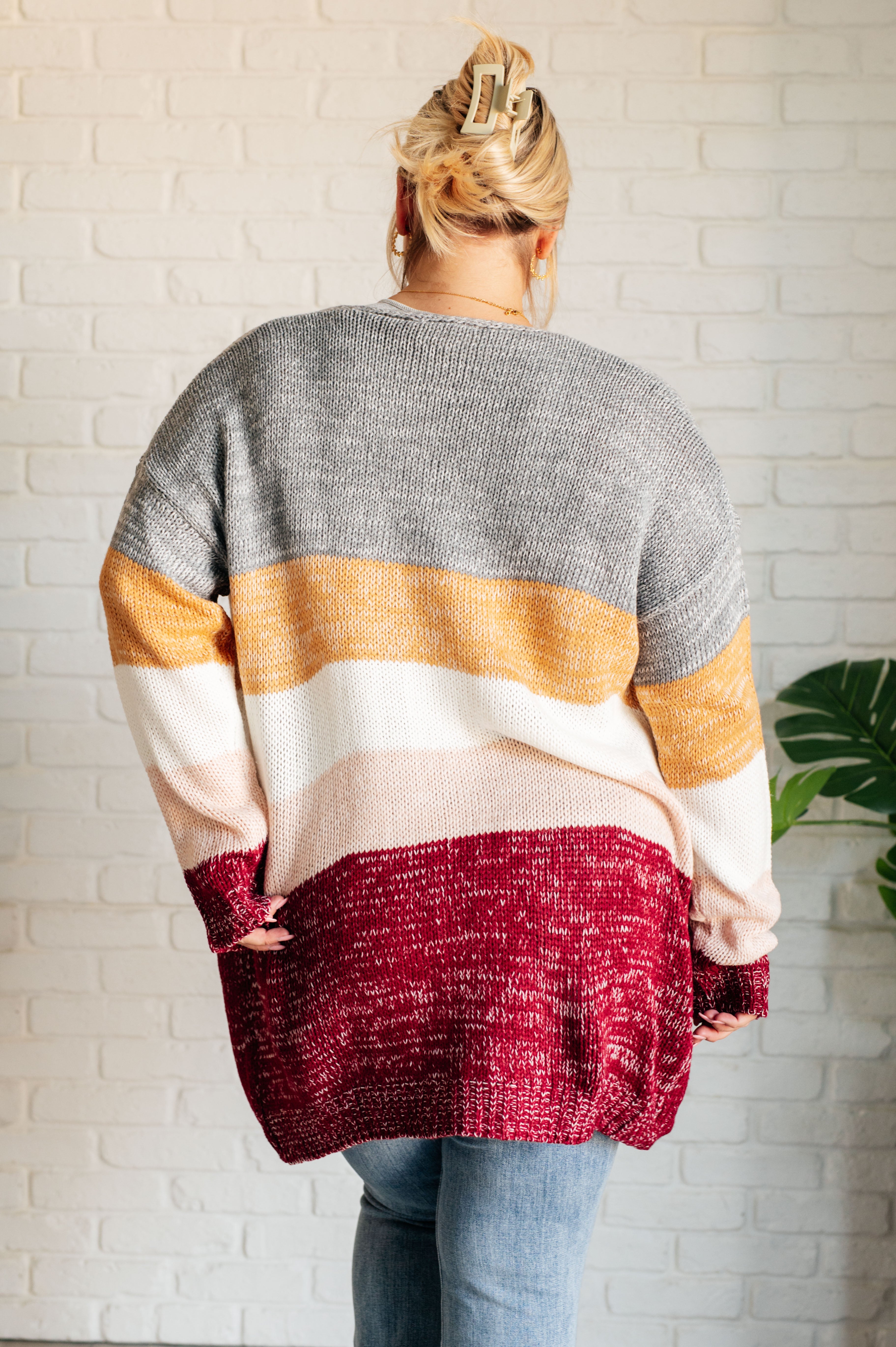 Fall For You Color Block Open Cardigan