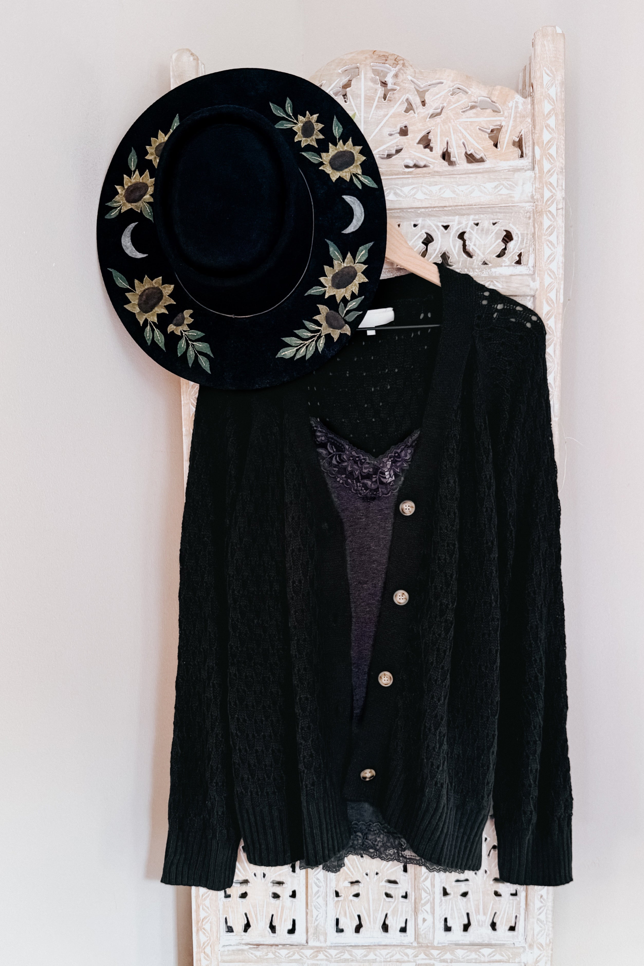 Wallflower Pointelle Knit Button Down Cardigan • Black