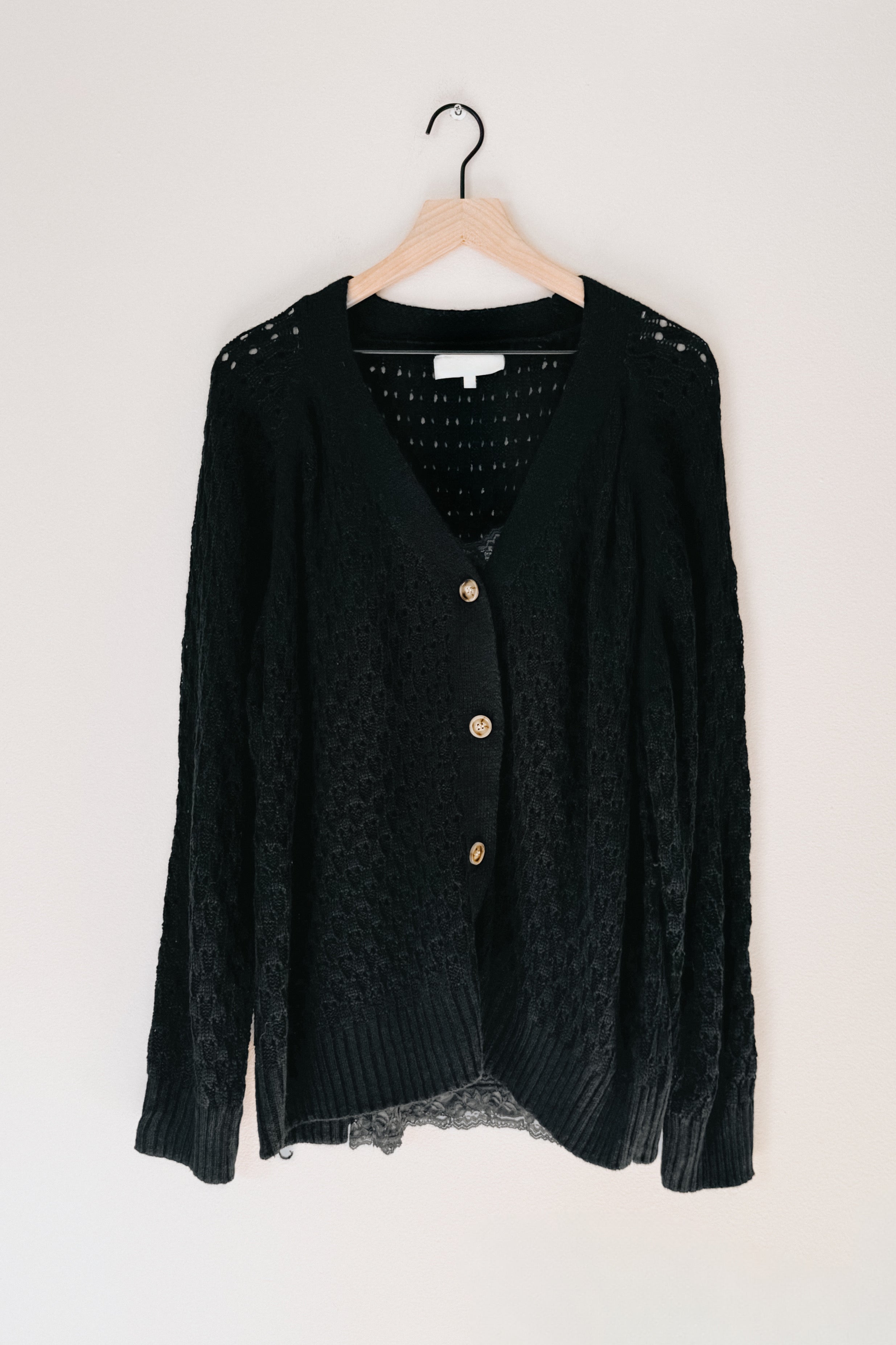 Wallflower Pointelle Knit Button Down Cardigan • Black