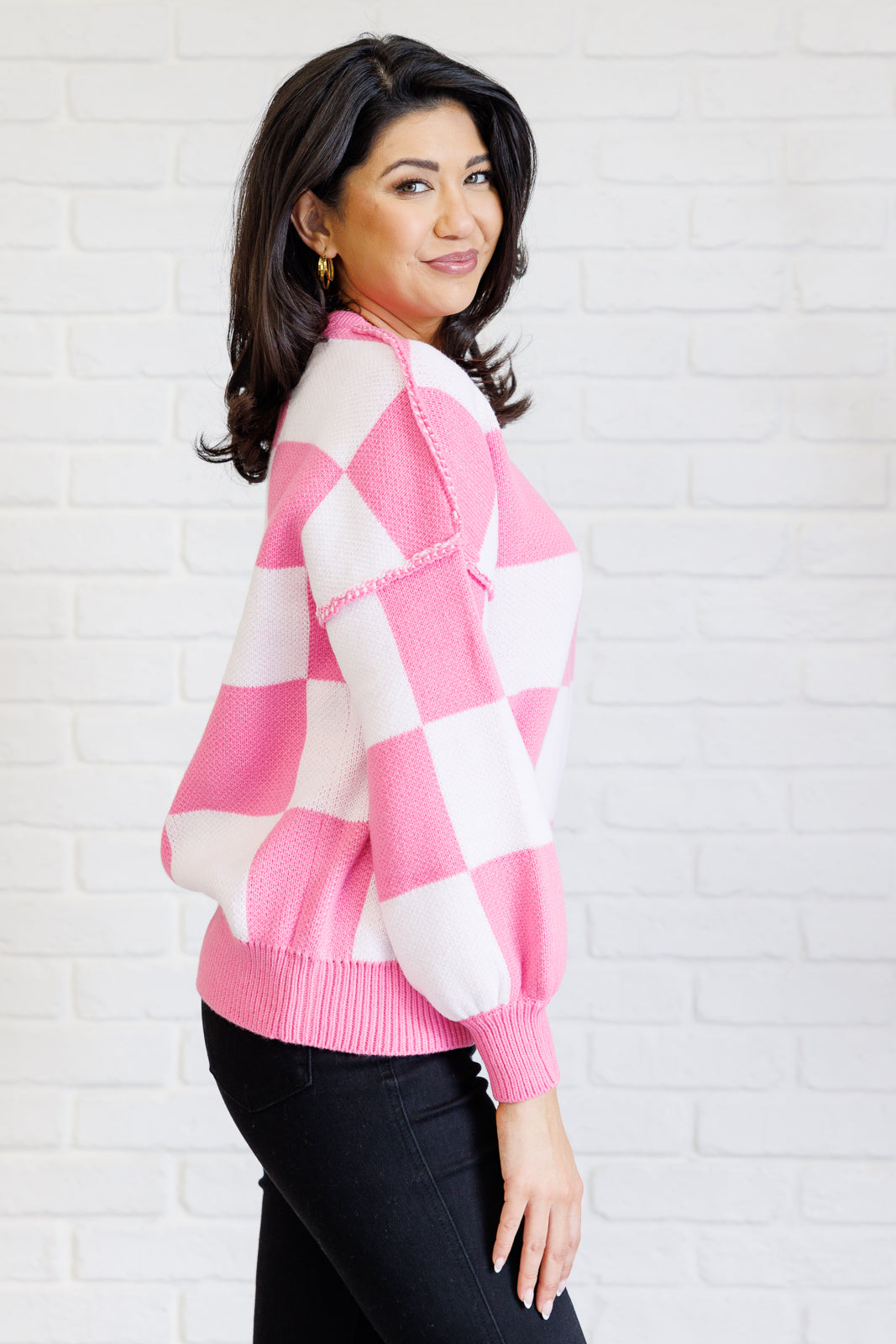 Check Yourself Checkered Sweater • Pink