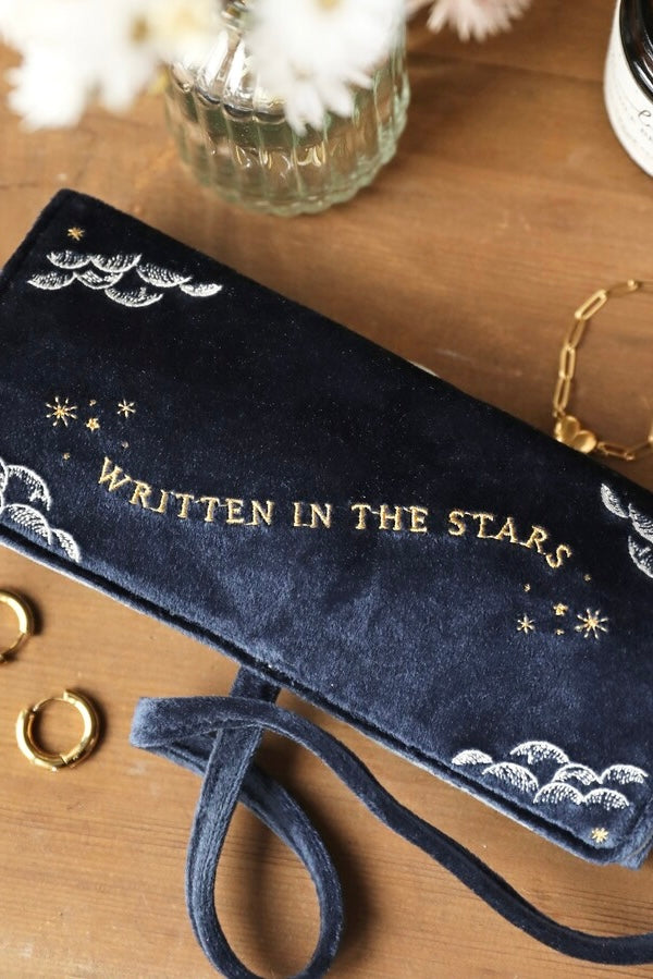 Selene Embroidered Celestial Velvet Jewelry Roll