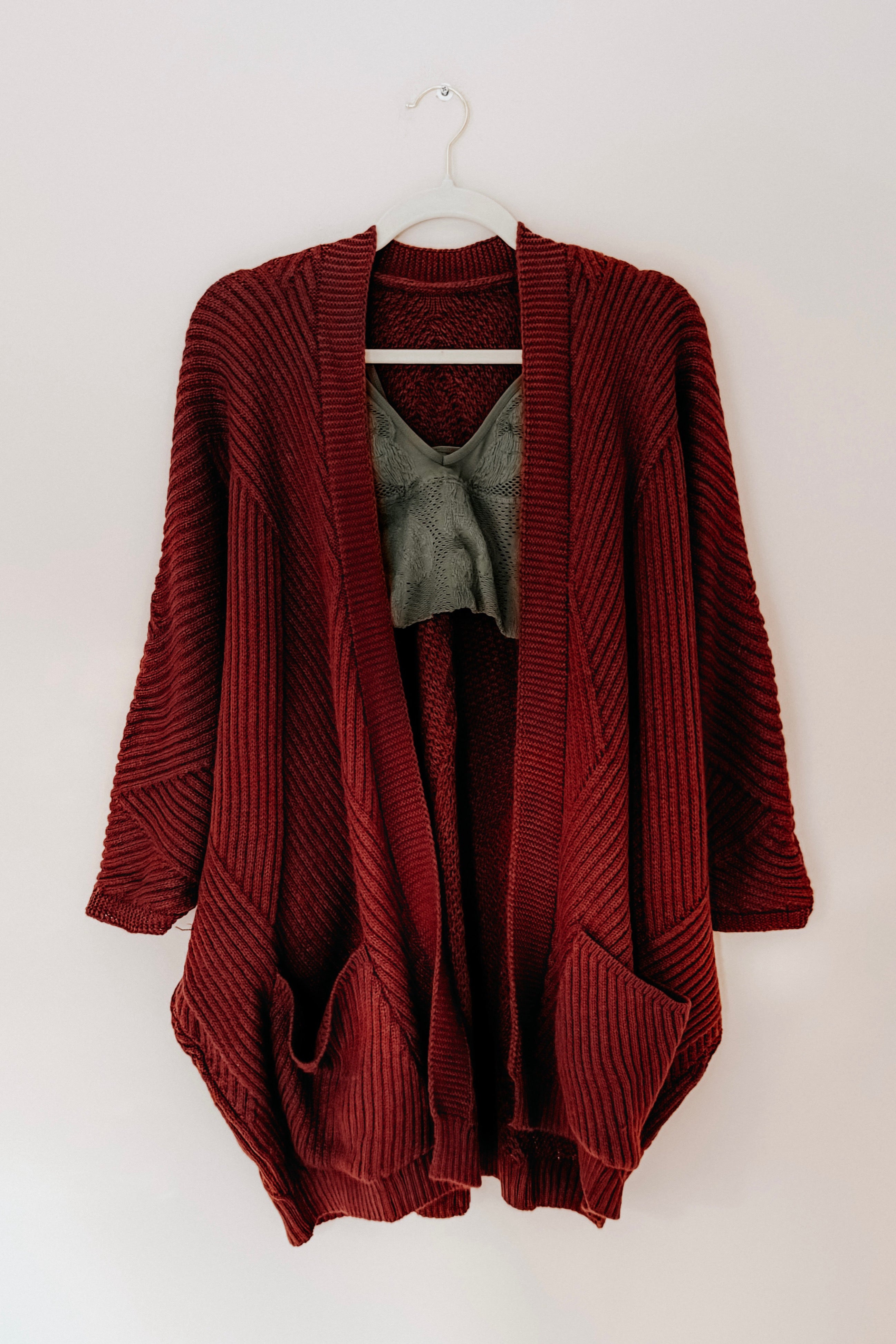 Maude Ribbed Knit Cardigan • Wine