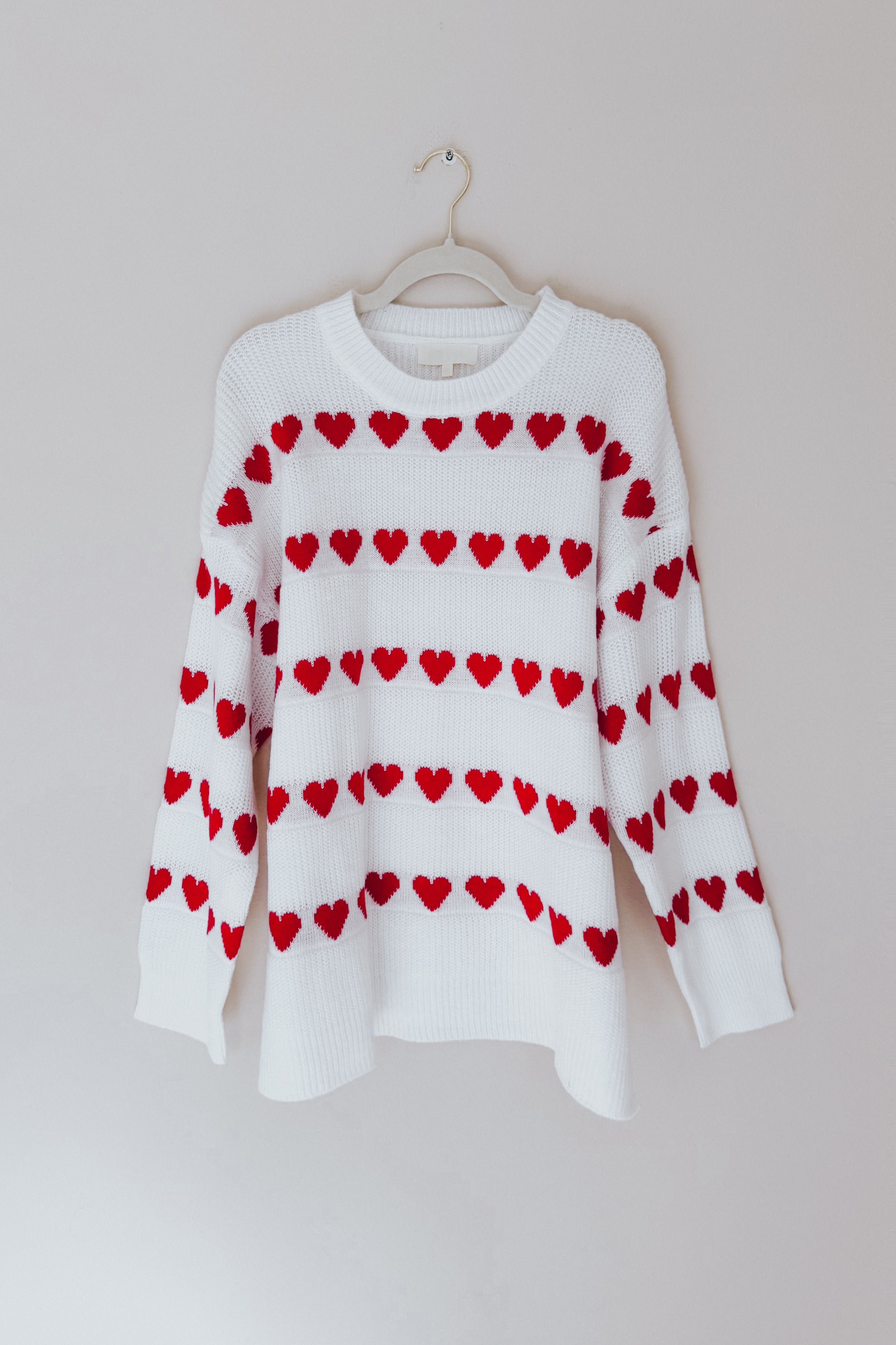 Our Time Jacquard Heart Stripe Pullover Sweater