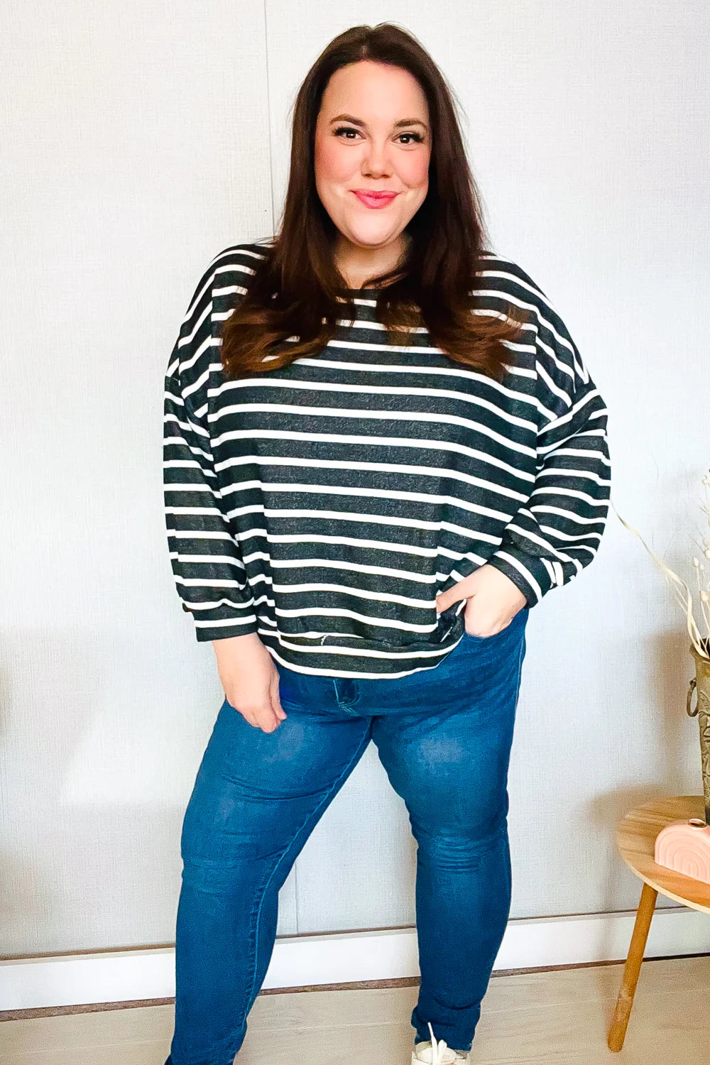 Slow It Down Stripe Terry Banded Dolman Pullover