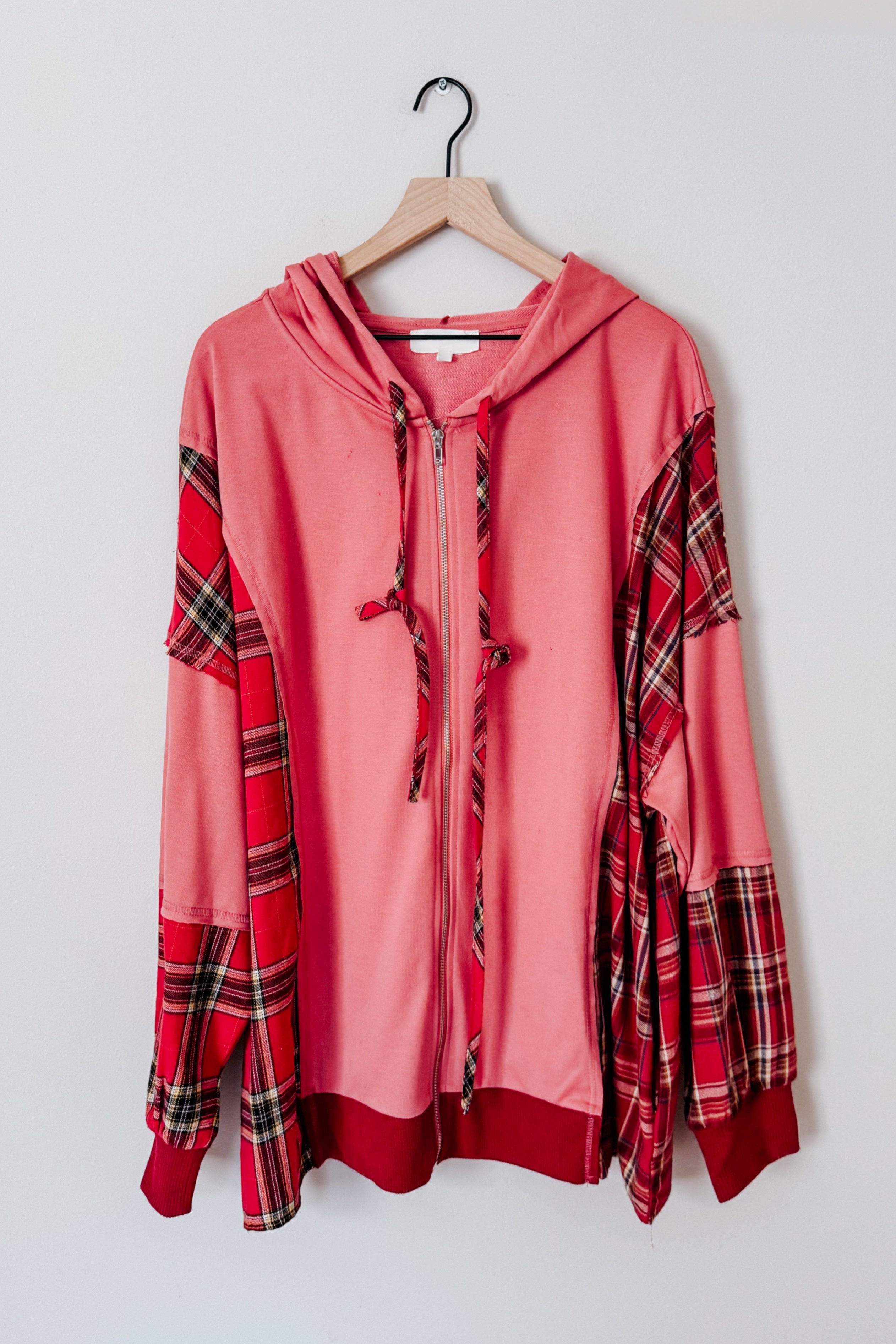 Wanna See Me Plaid Color Block French Terry Hoodie