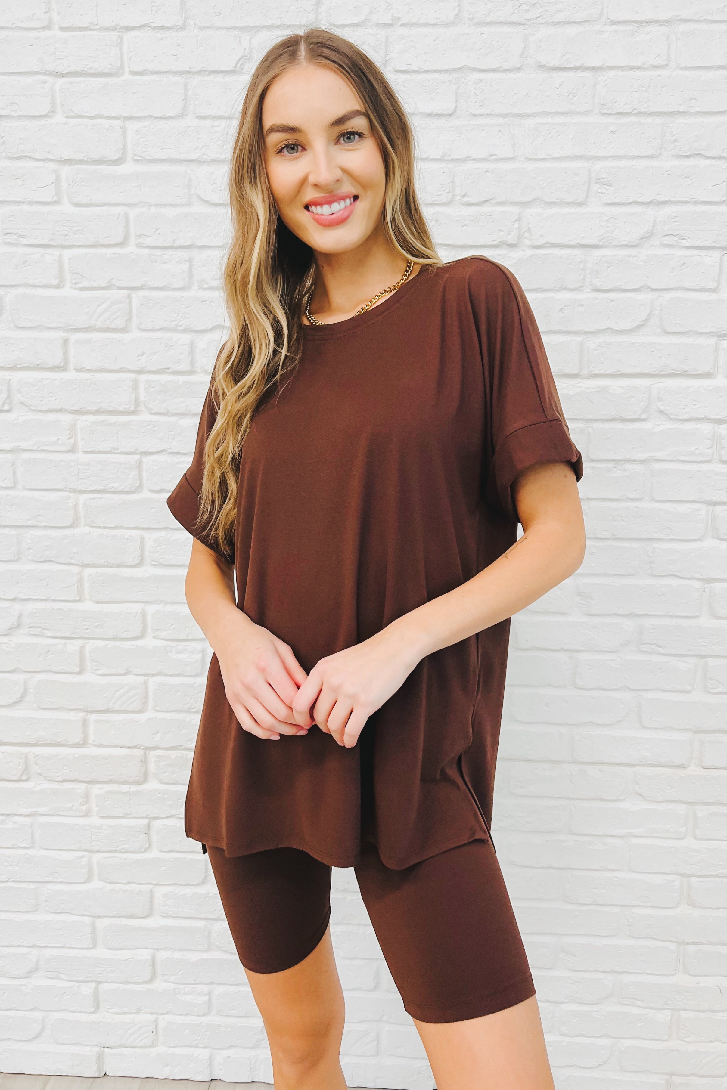 Comfy Cruising Top and Biker Shorts Set • Mahogany