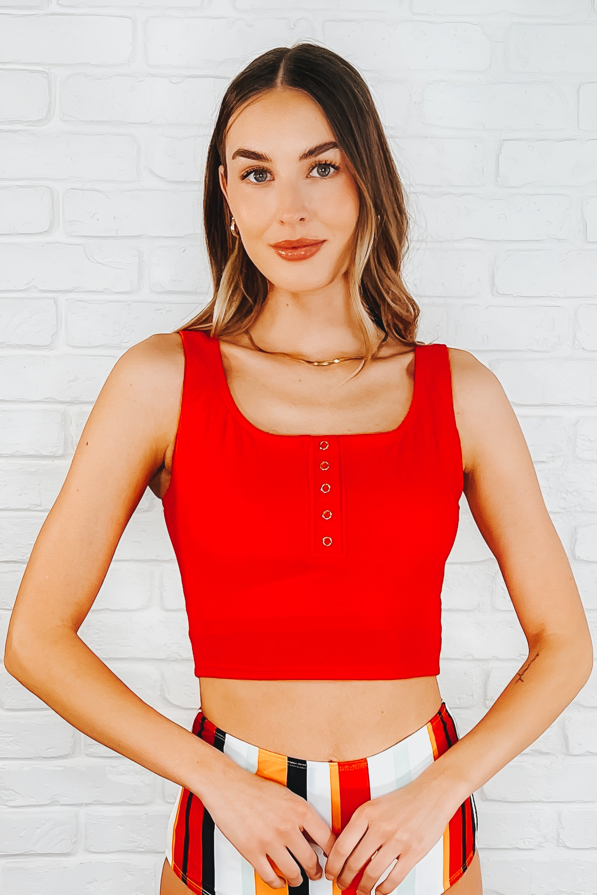 Bermuda Snap Up Swim Top • Red