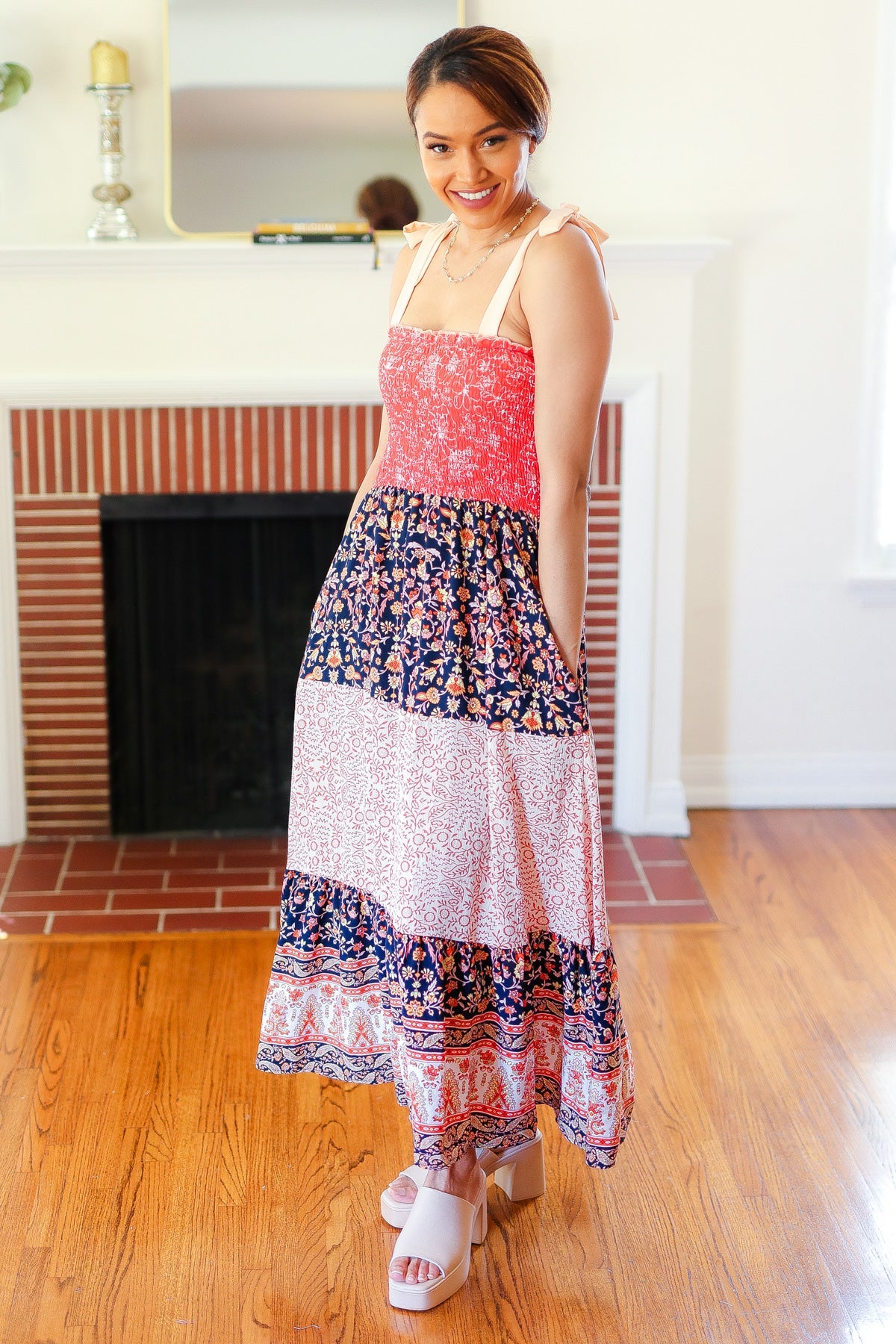 Vacay Vibes Floral Smocked Tiered Maxi Dress • Orange