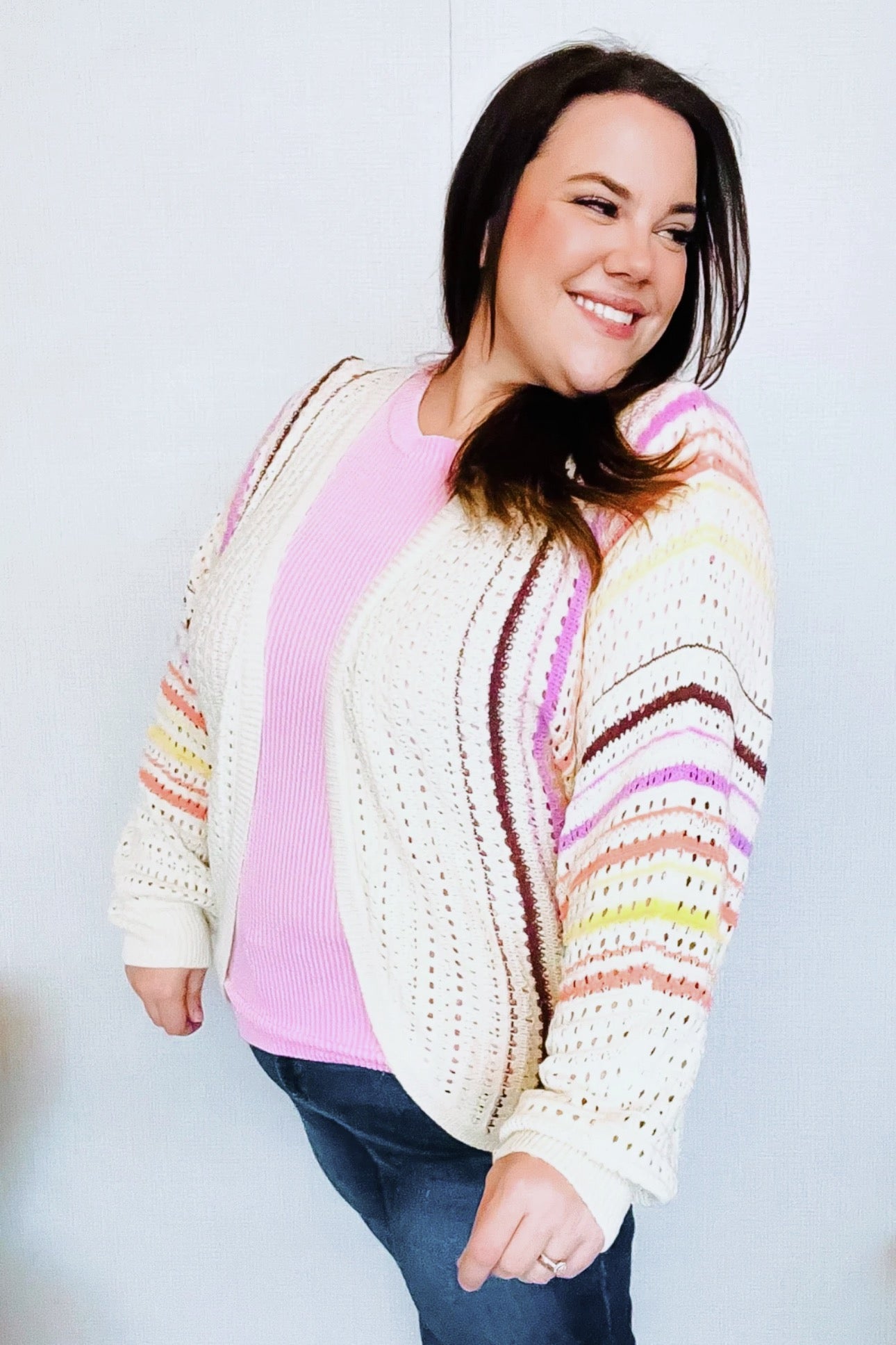 Presley Stripe Dolman Crochet Cardigan