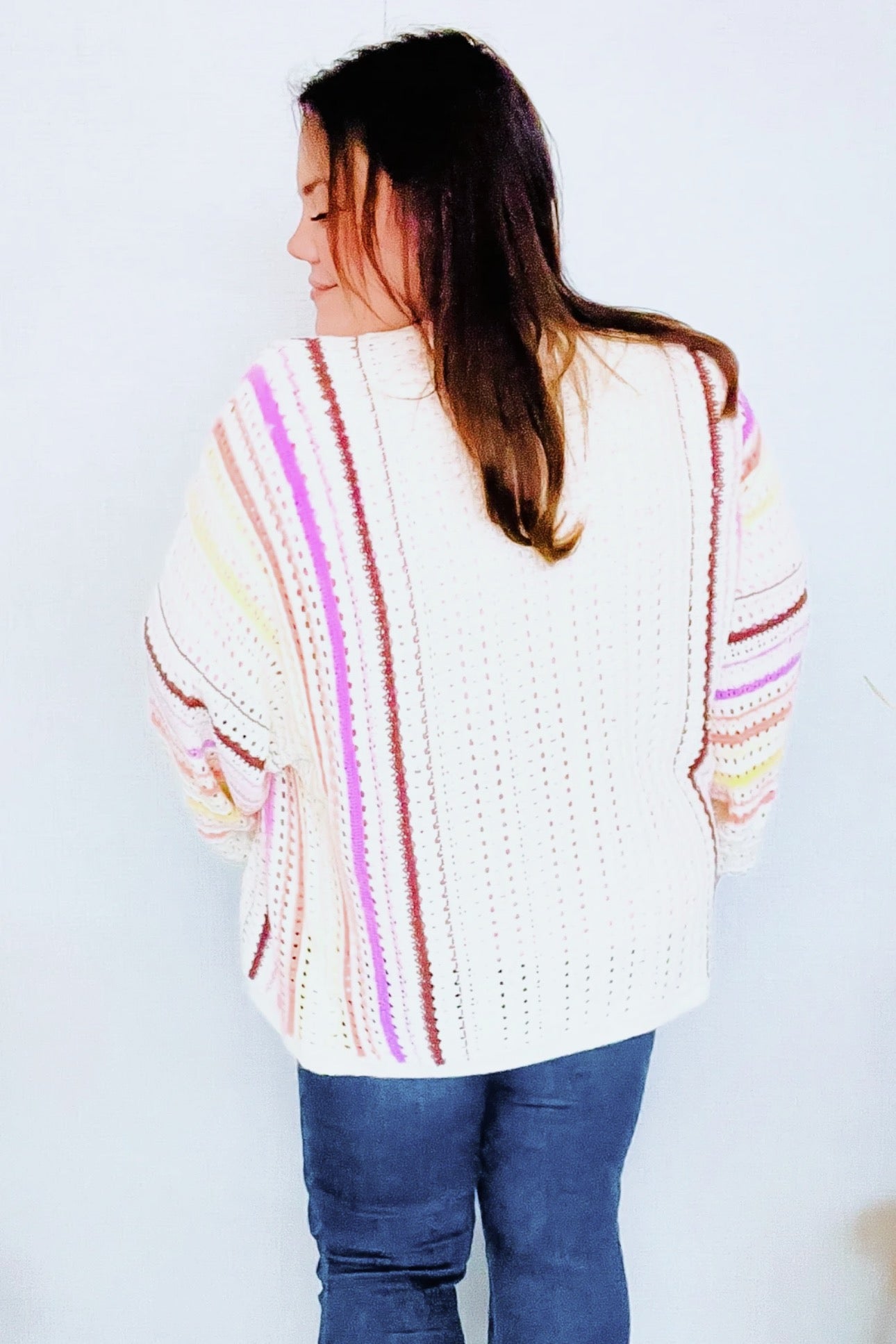 Presley Stripe Dolman Crochet Cardigan