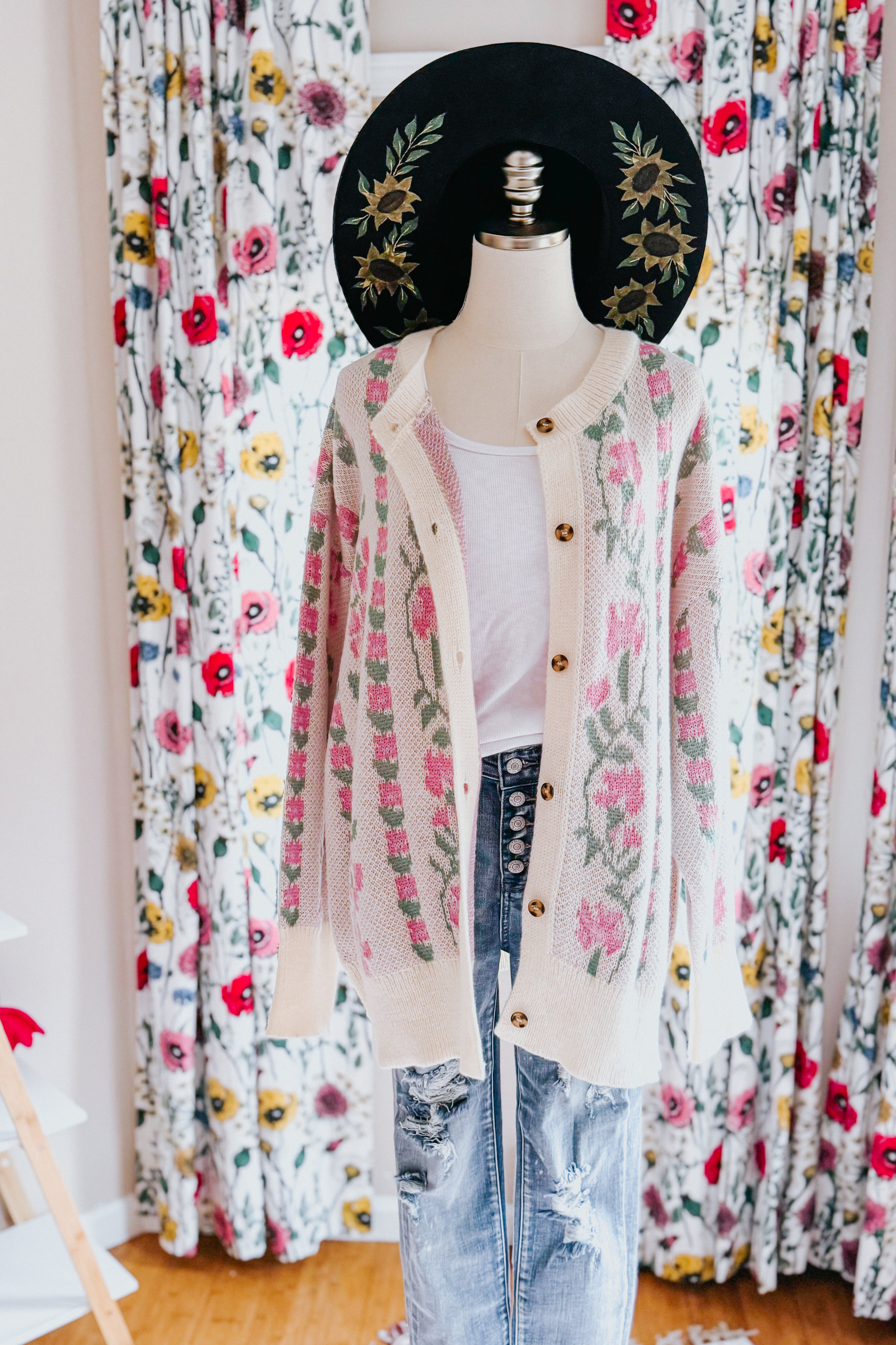 Don’t Wanna Go Jacquard Floral Button Down Cardigan