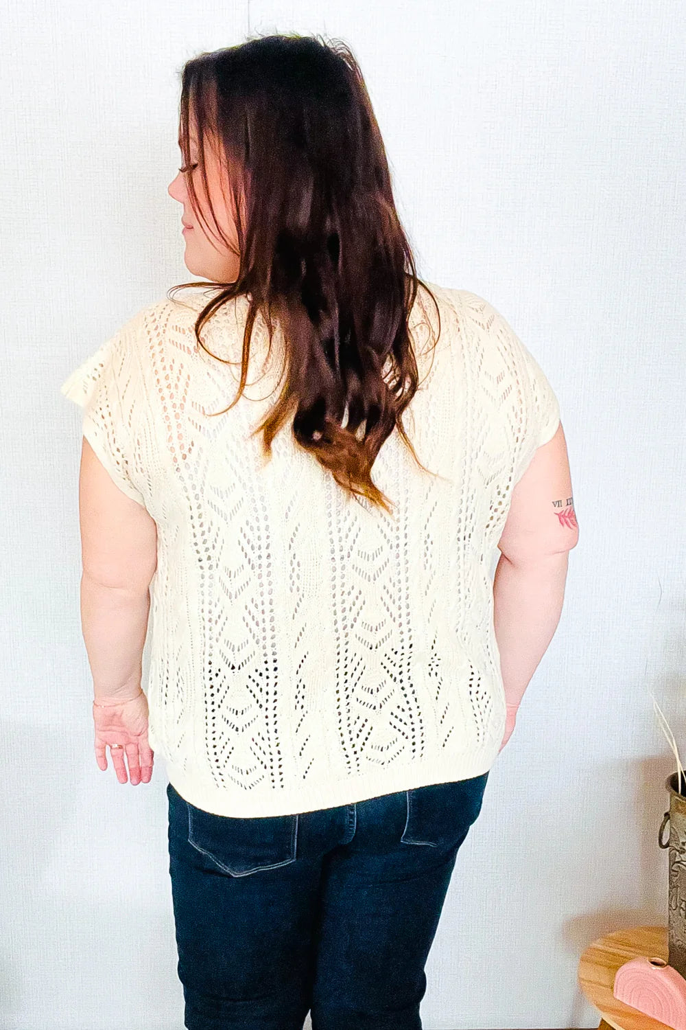 The Perfect Find Short Sleeve Crochet Sweater Top • Beige