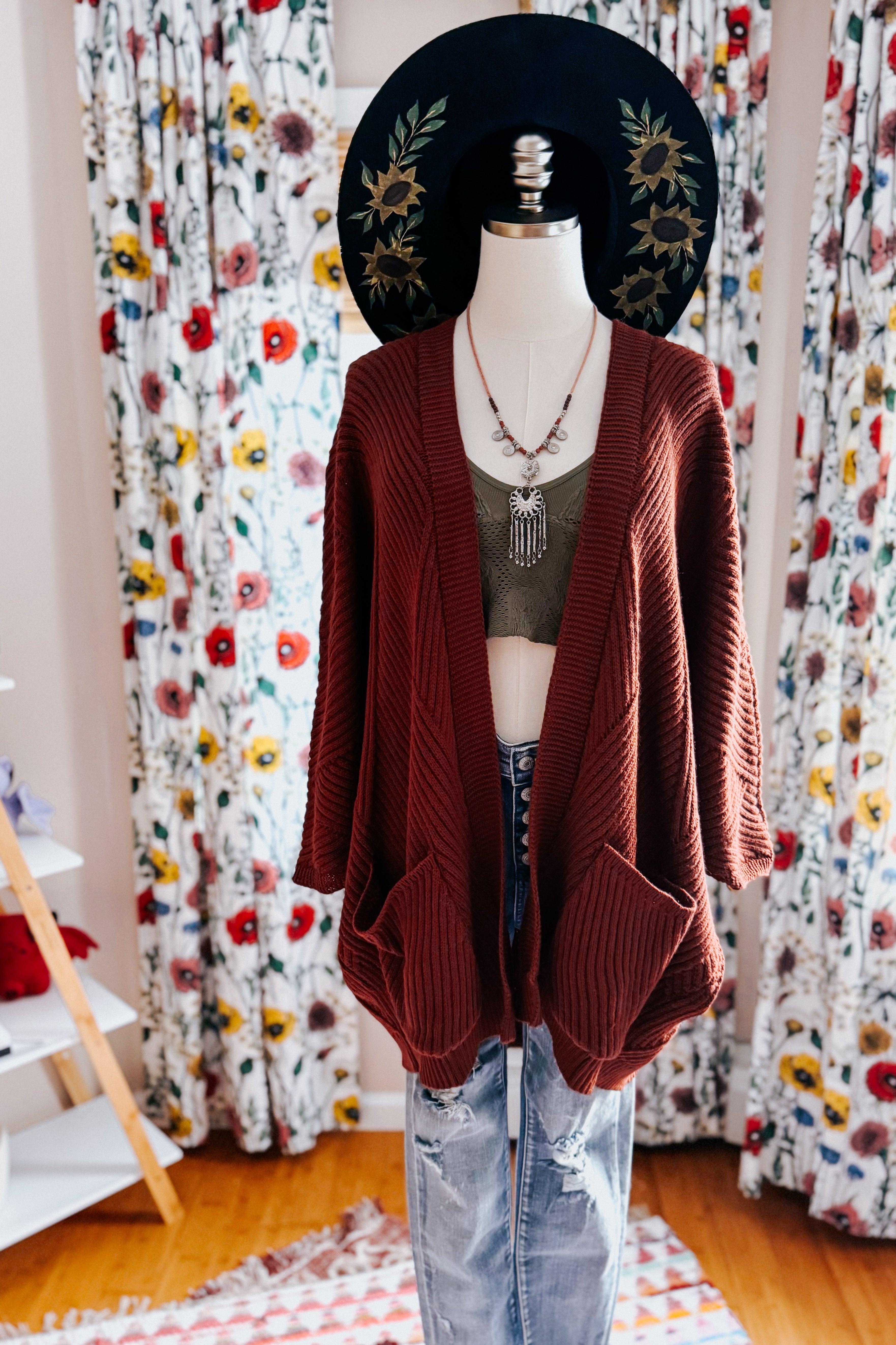 Maude Ribbed Knit Cardigan • Wine