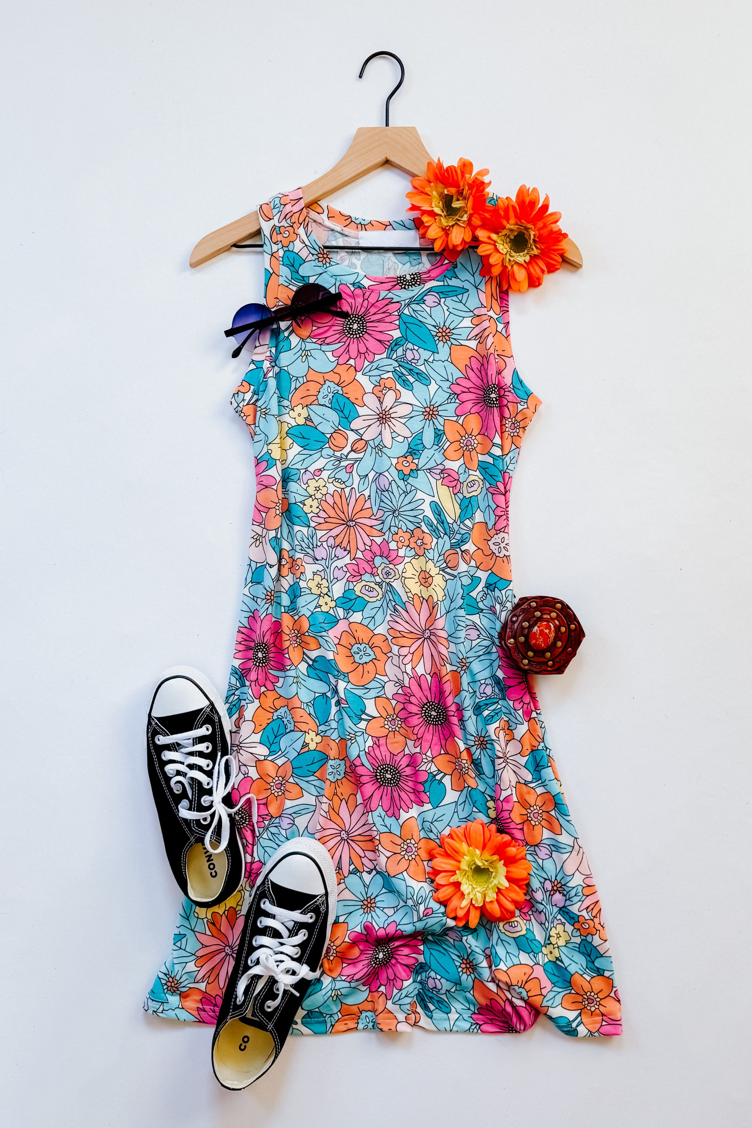 Summer Garden Sleeveless Swing Dress