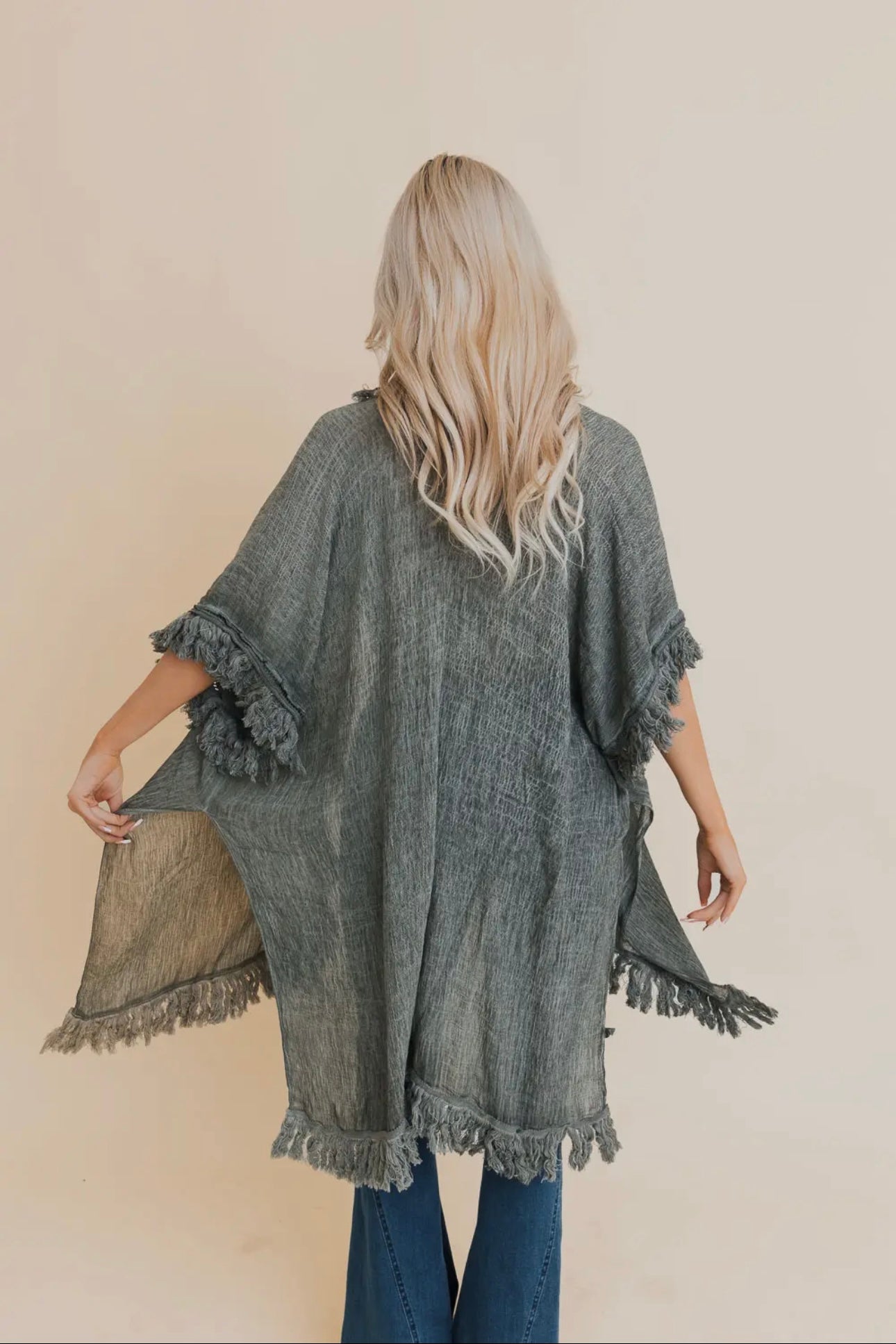 Mayze Sunbleached Fringe Duster • Olive