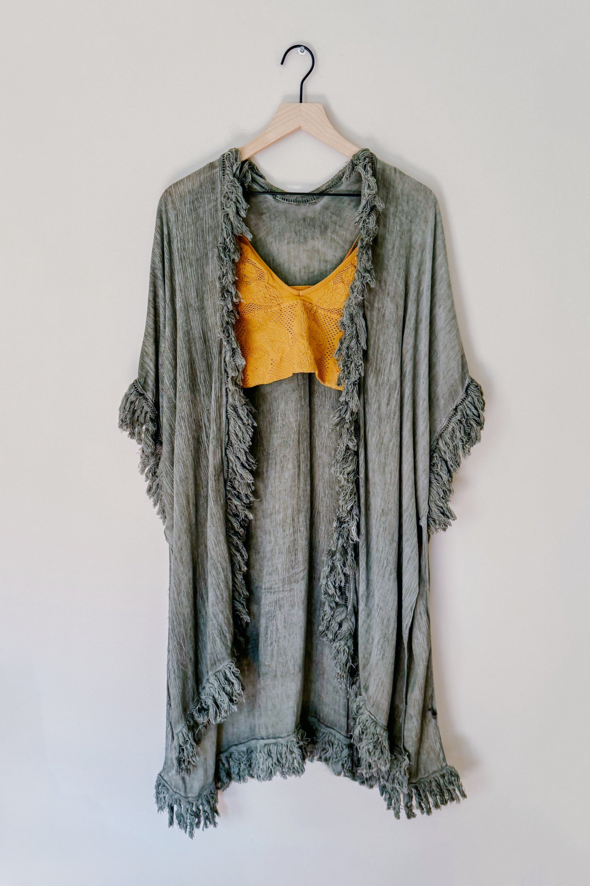 Mayze Sunbleached Fringe Duster • Olive