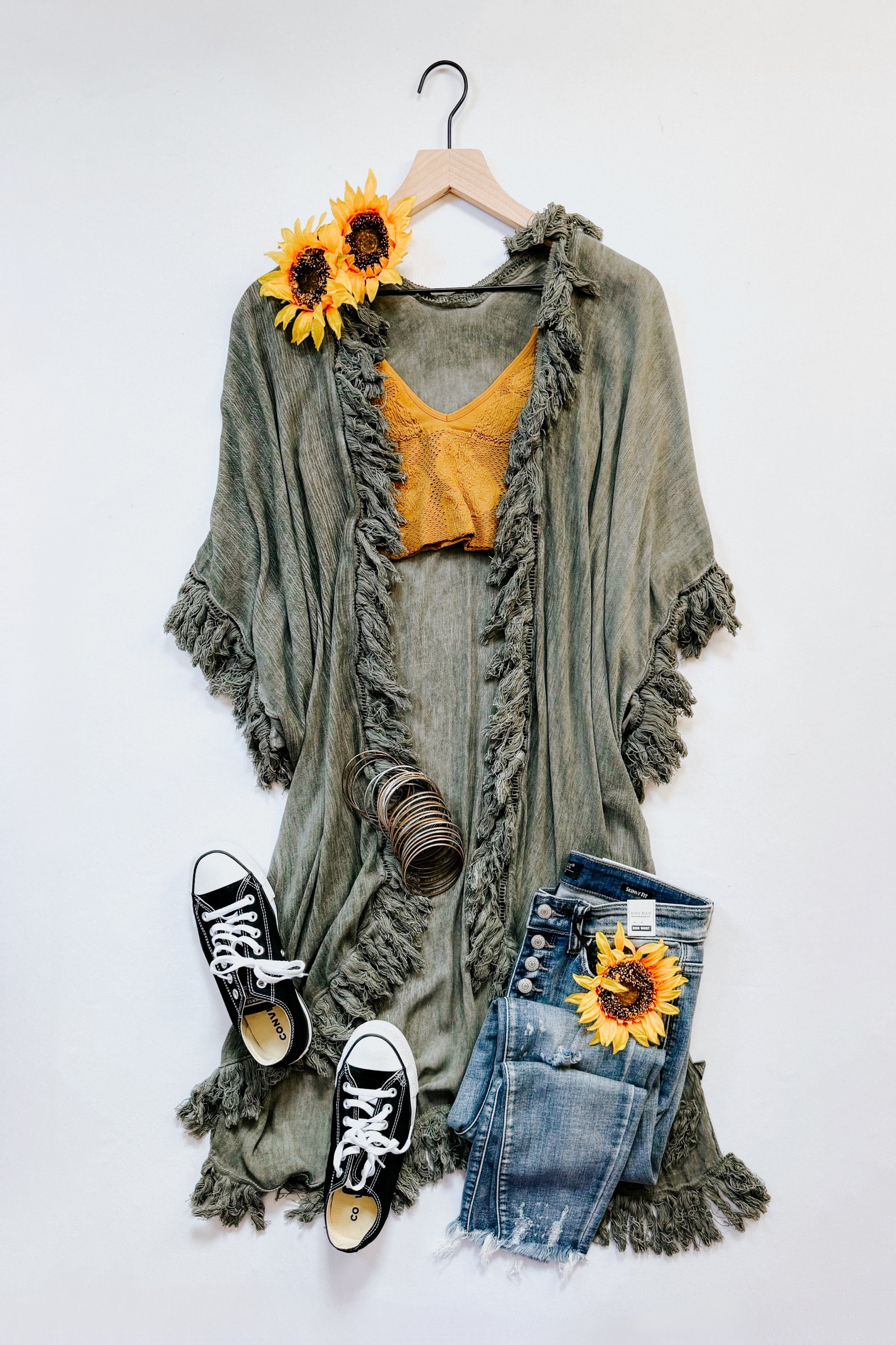 Mayze Sunbleached Fringe Duster • Olive