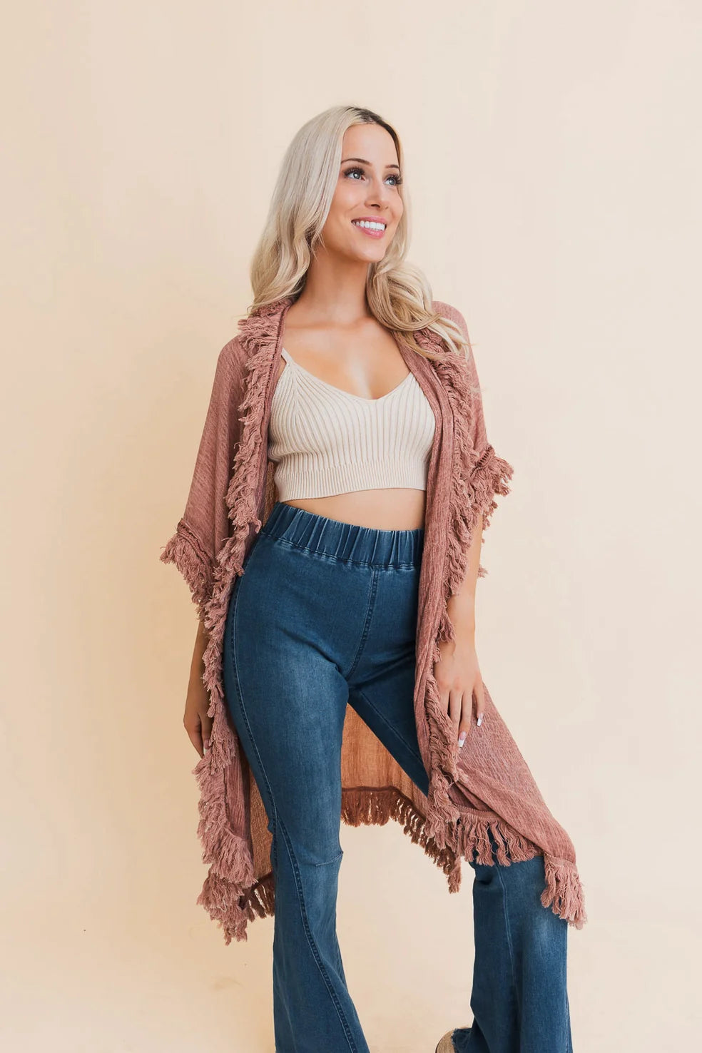 Mayze Sunbleached Fringe Duster • Rose