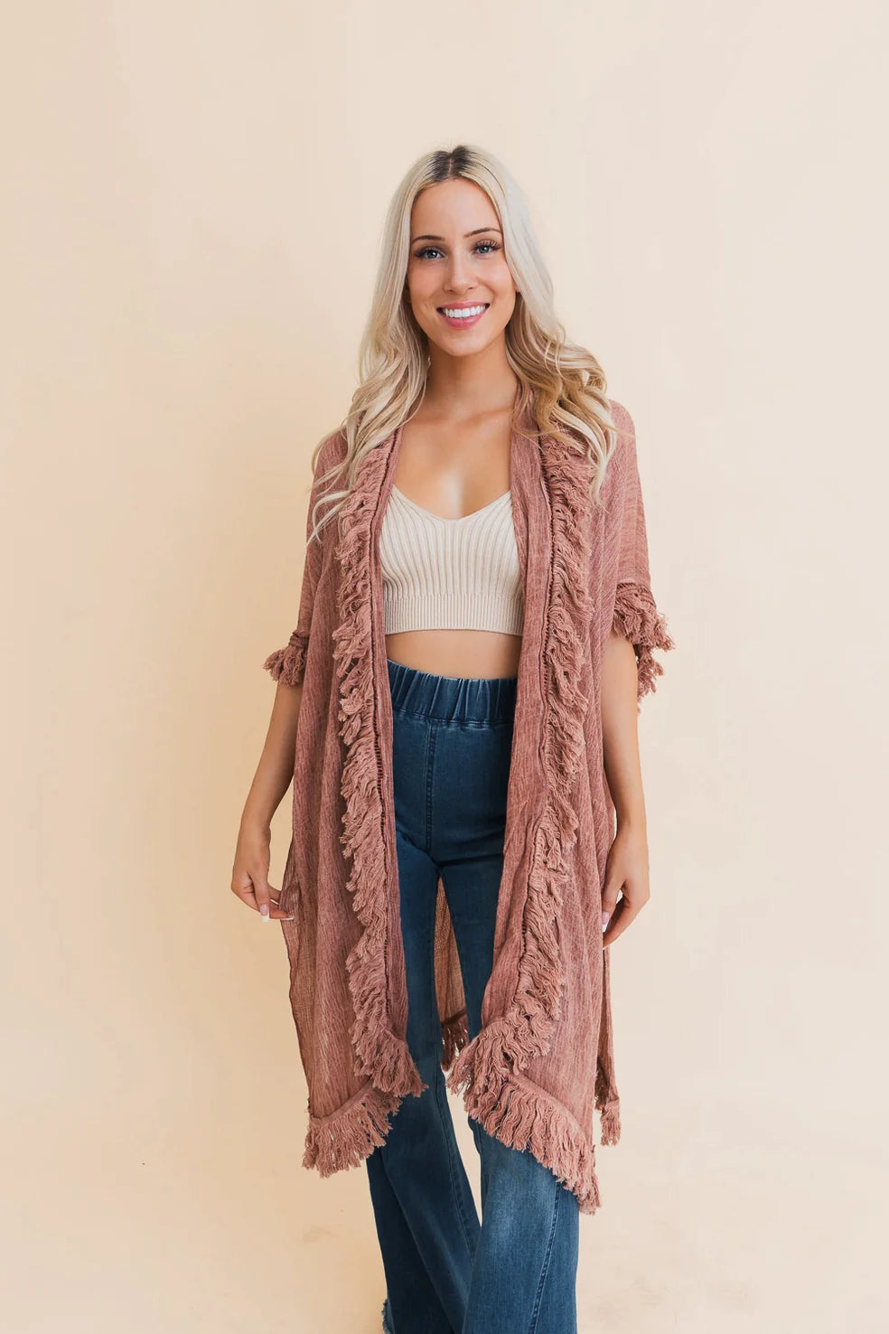 Mayze Sunbleached Fringe Duster • Rose