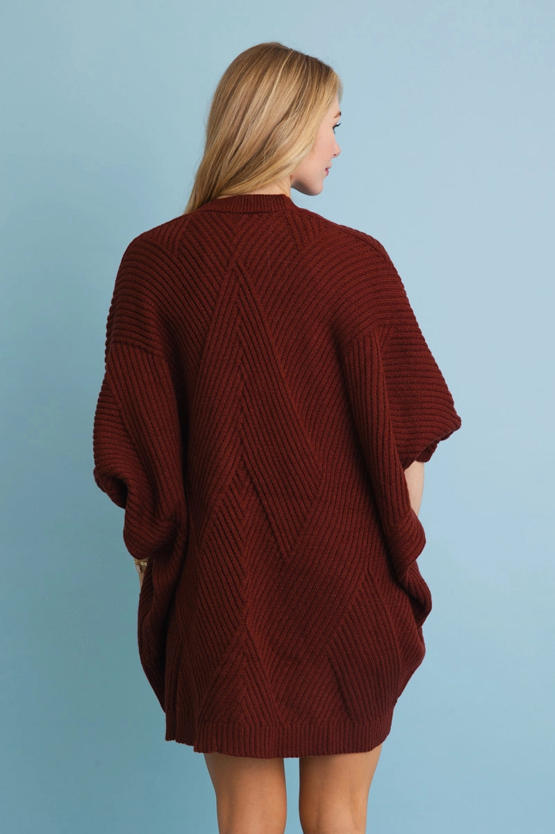 Maude Ribbed Knit Cardigan • Wine