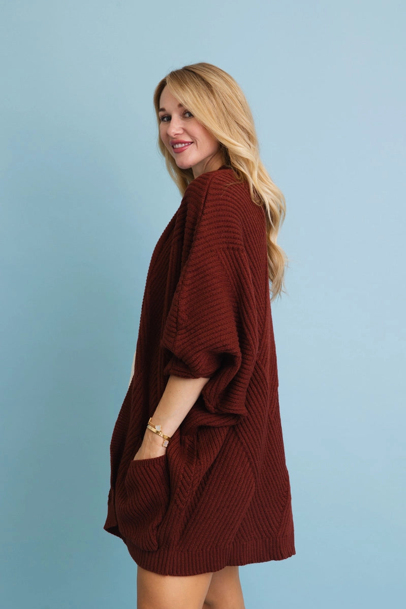 Maude Ribbed Knit Cardigan • Wine