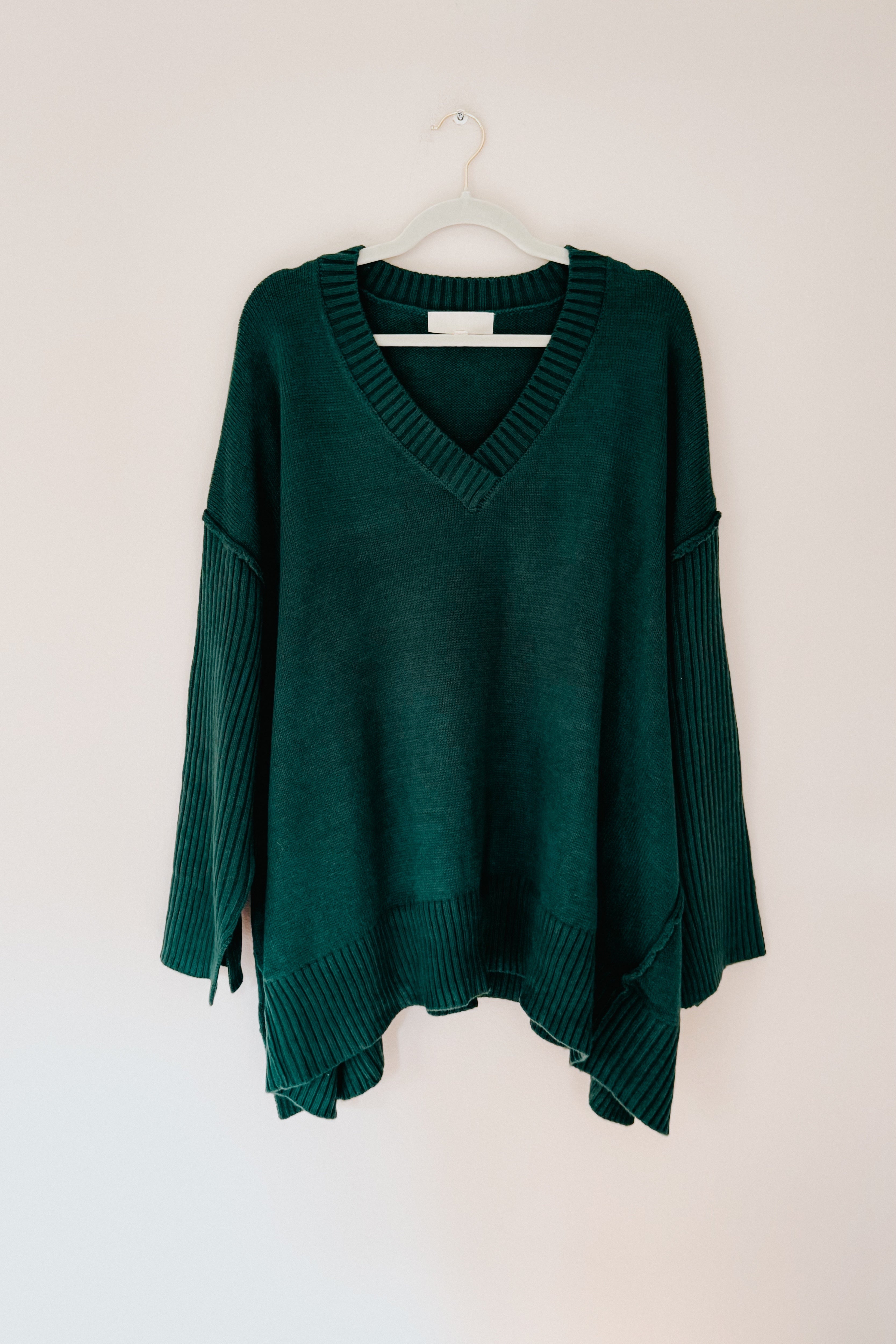 Daydream V Neck Rib Knit Sweater • Green