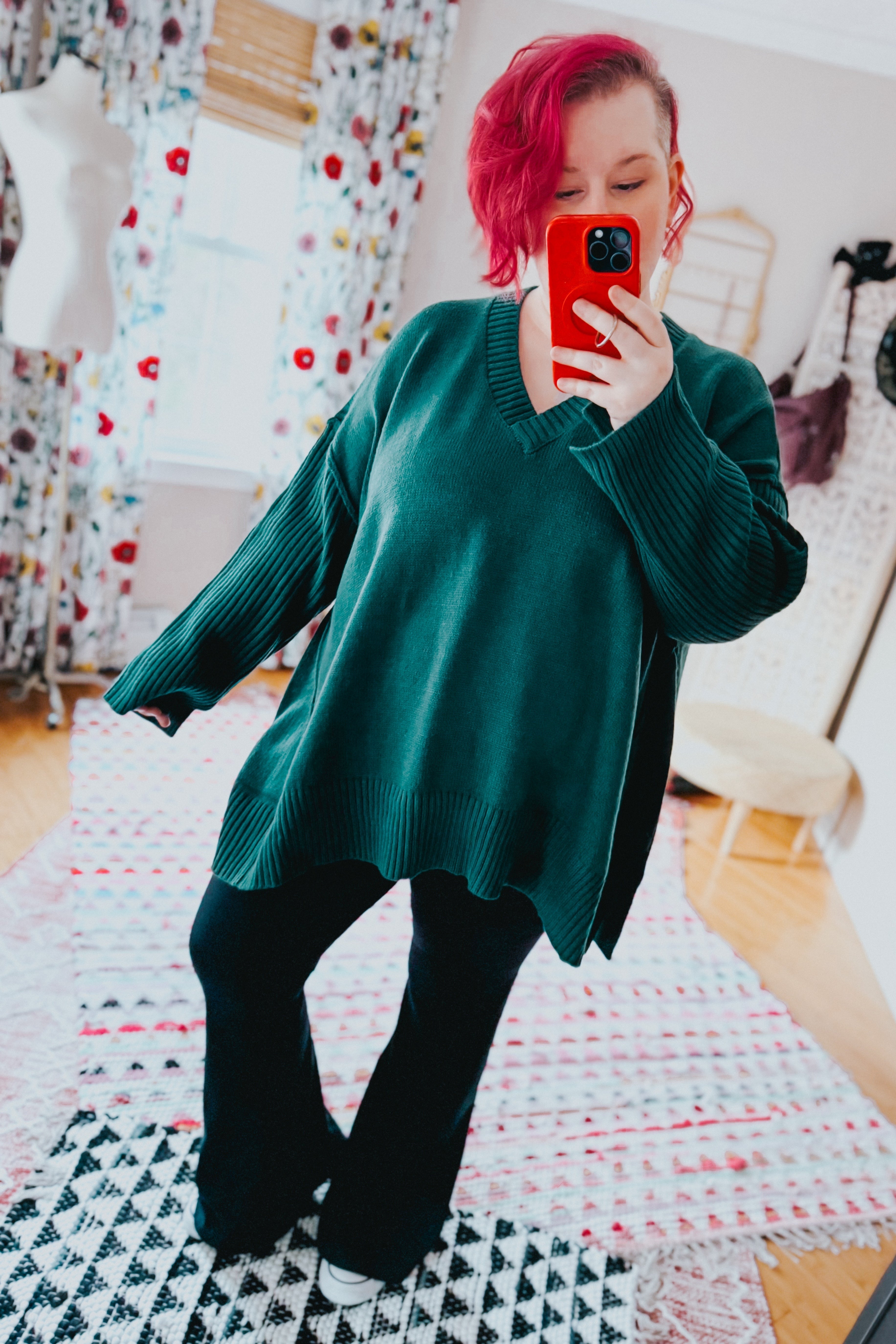 Daydream V Neck Rib Knit Sweater • Green