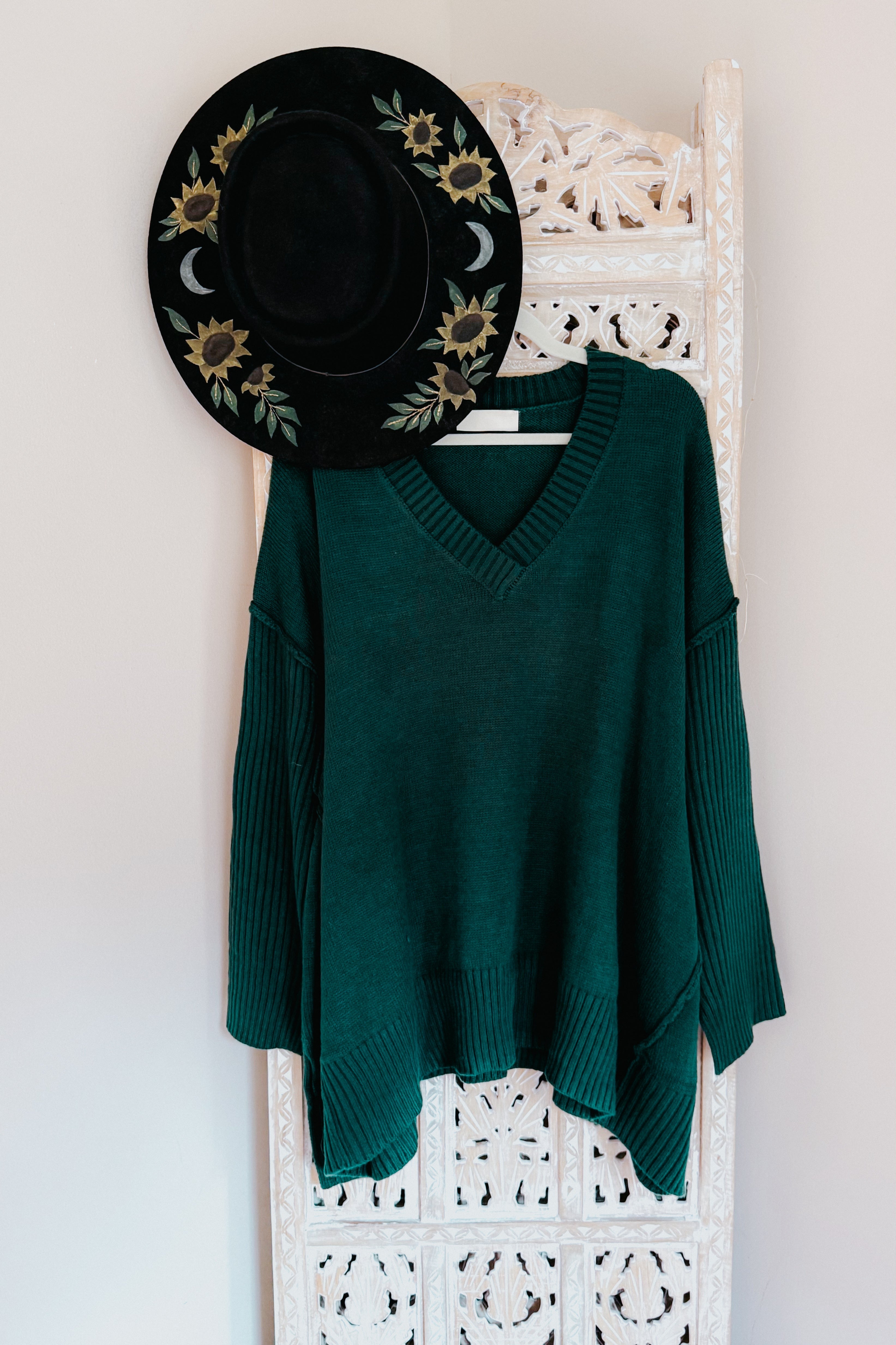 Daydream V Neck Rib Knit Sweater • Green