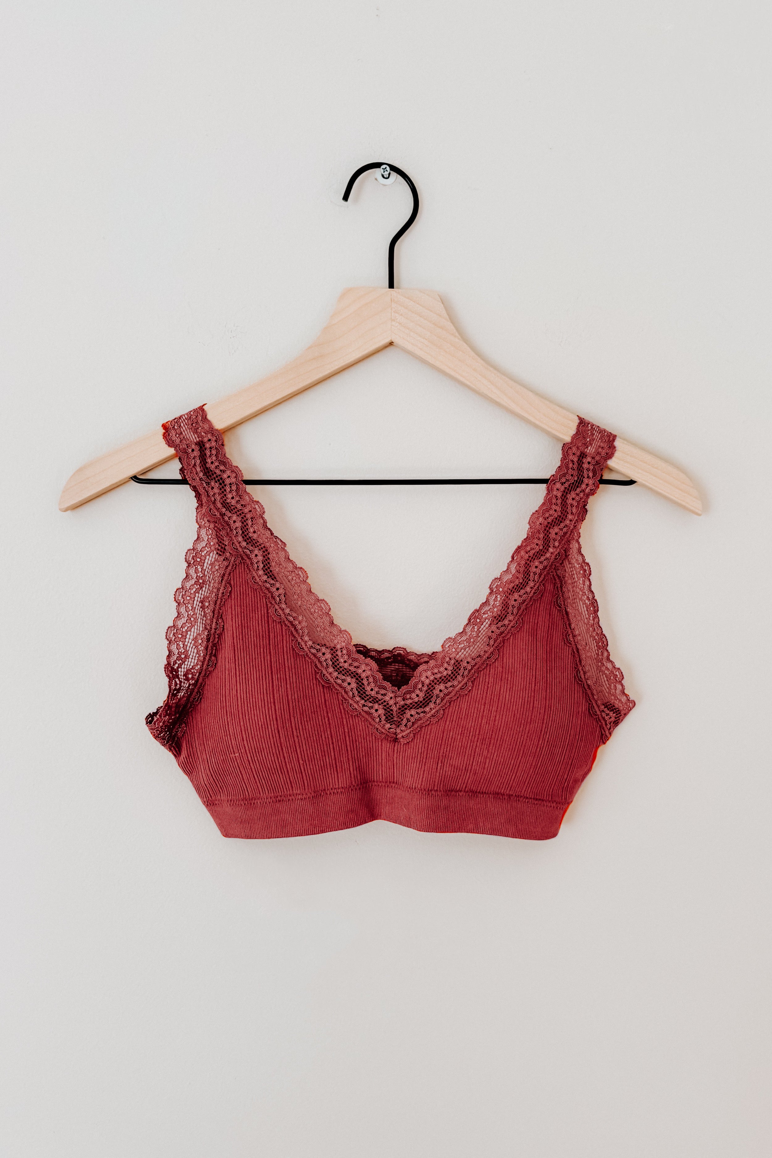 Lucky Lace Trim Padded Bralette Rust XS S