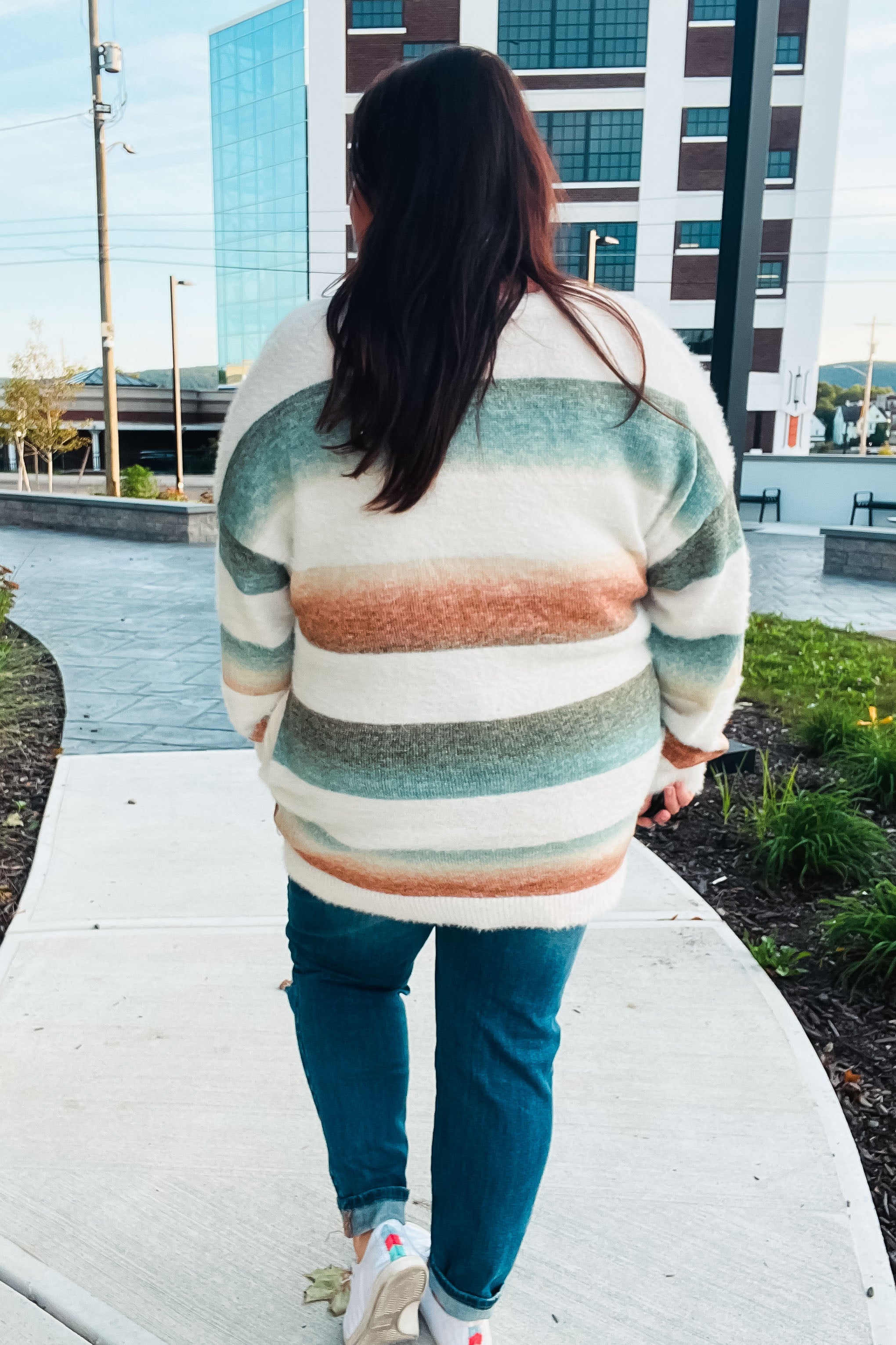 On Air Striped Button Down Fuzzy Knit Cardigan