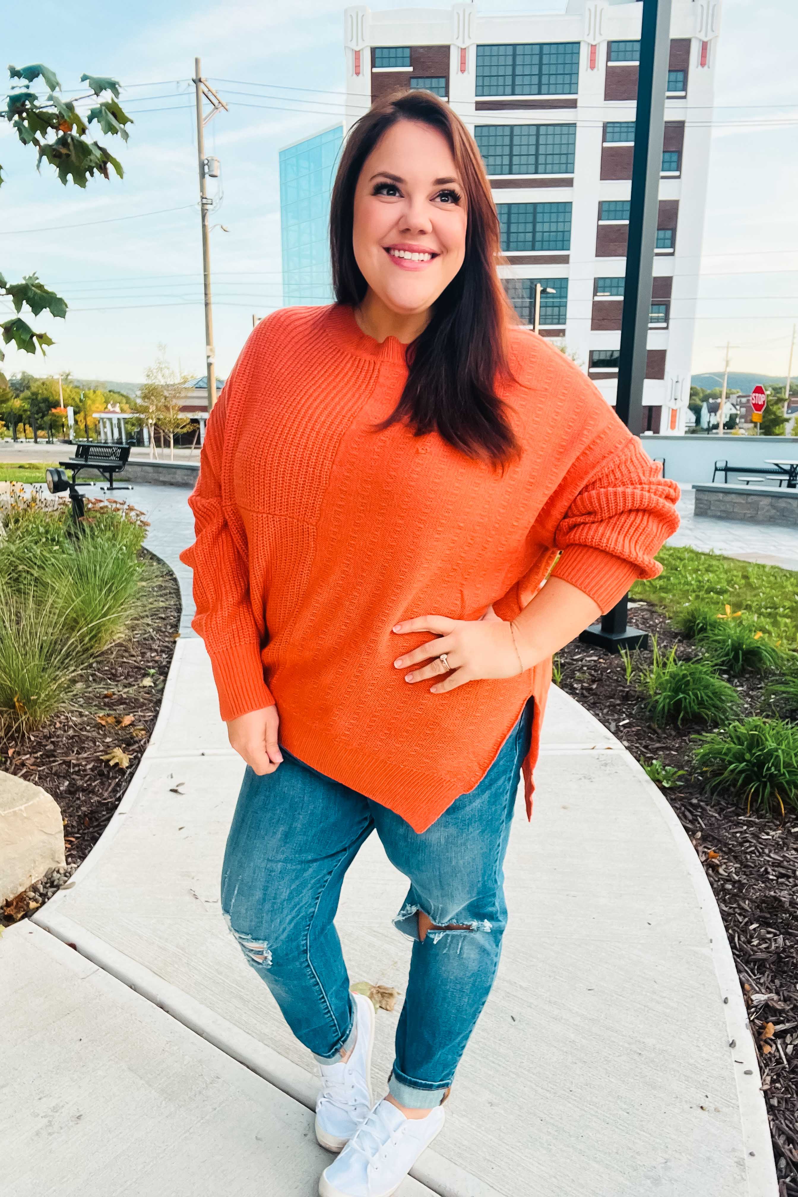 Suddenly Fine Asymmetrical Knit Sweater • Pumpkin