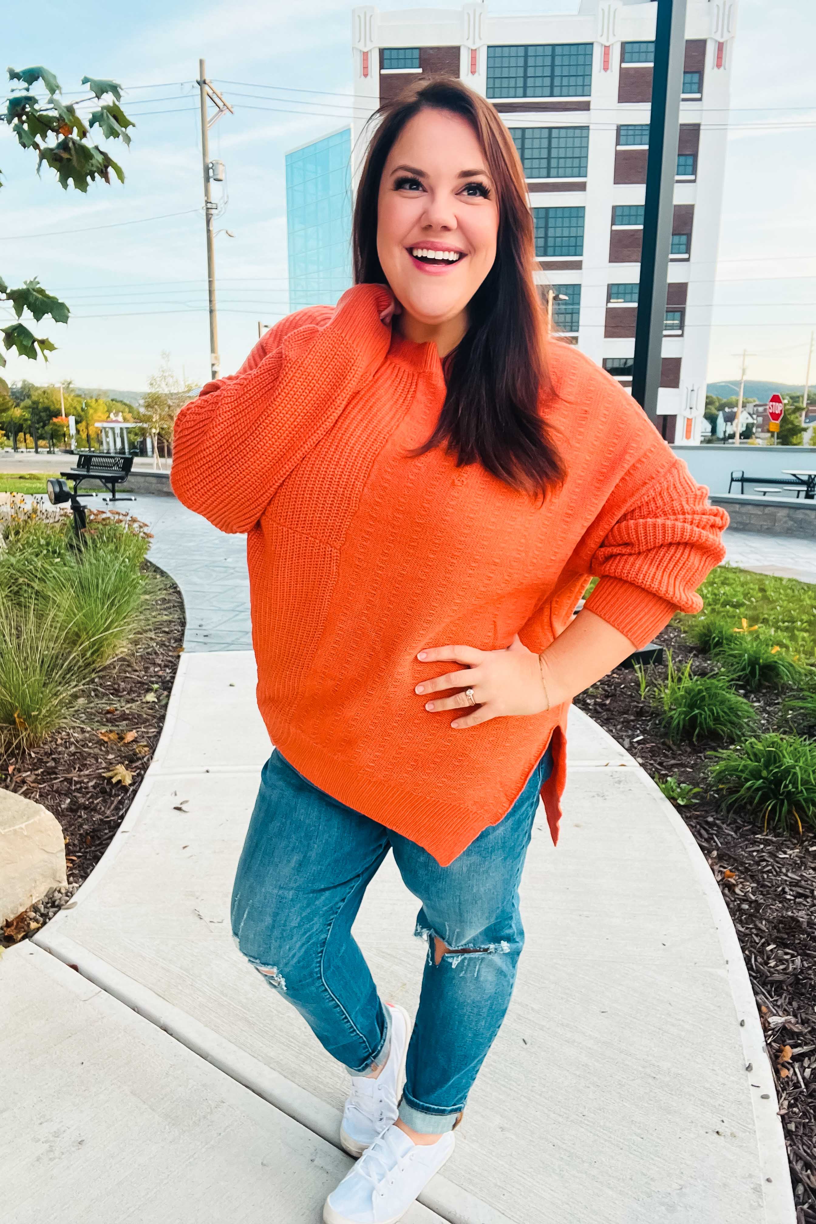 Suddenly Fine Asymmetrical Knit Sweater • Pumpkin